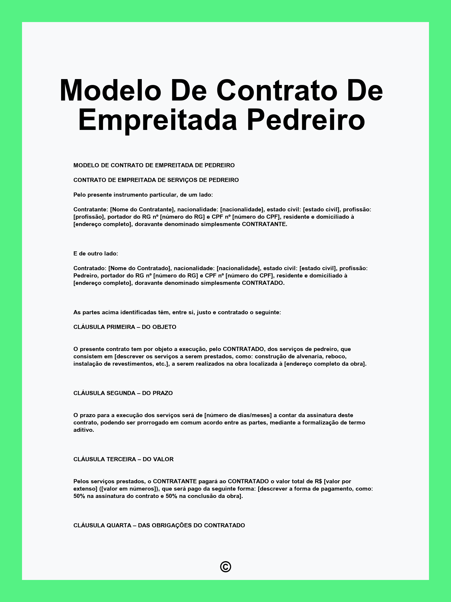 Modelo De Contrato De Empreitada Pedreiro