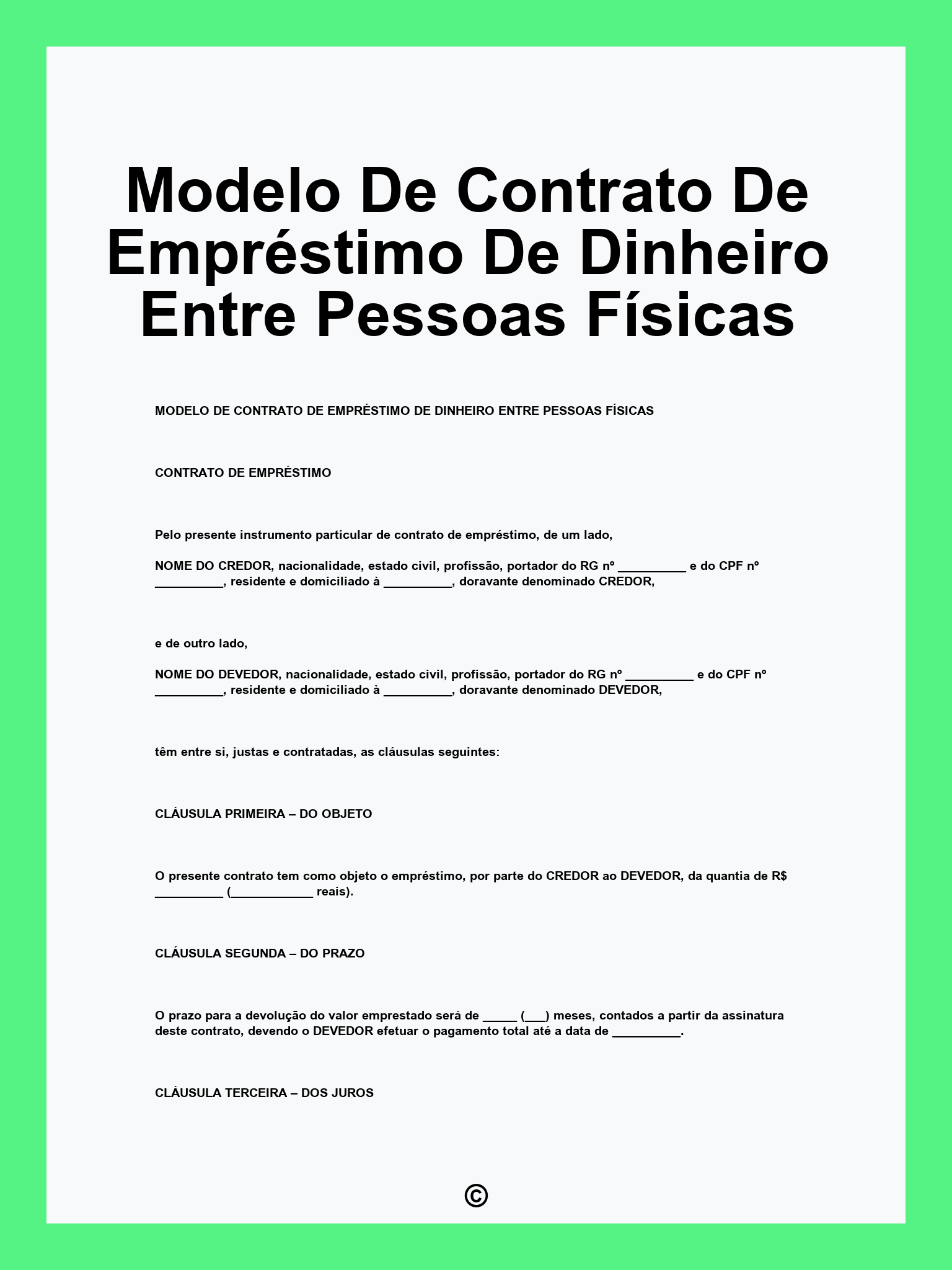 Modelo De Contrato De Empréstimo De Dinheiro Entre Pessoas Físicas