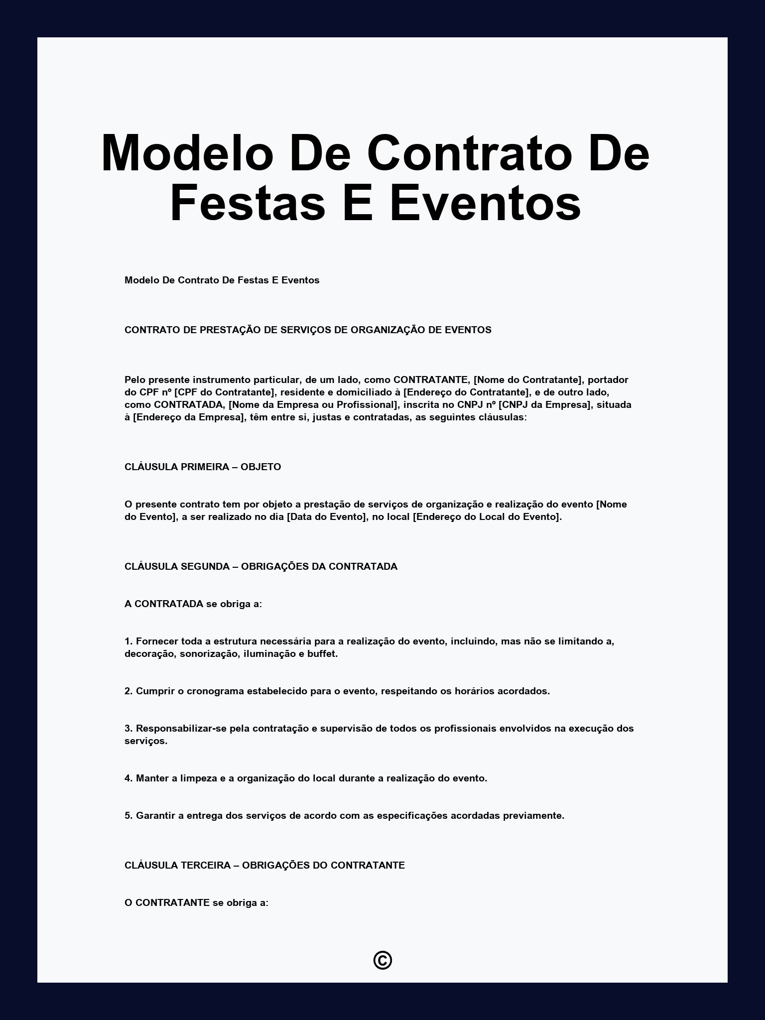 Modelo De Contrato De Festas E Eventos
