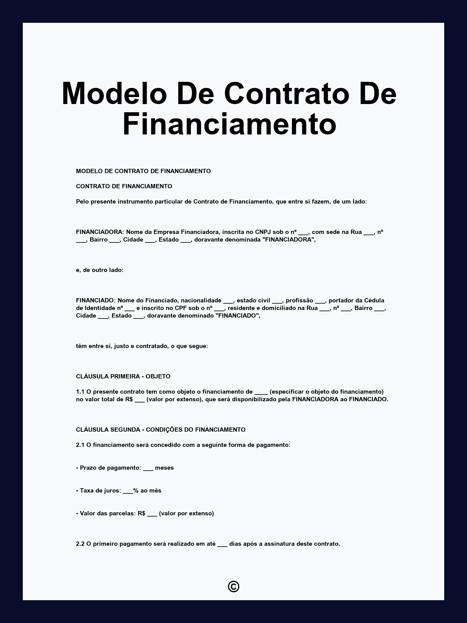Modelo De Contrato De Financiamento
