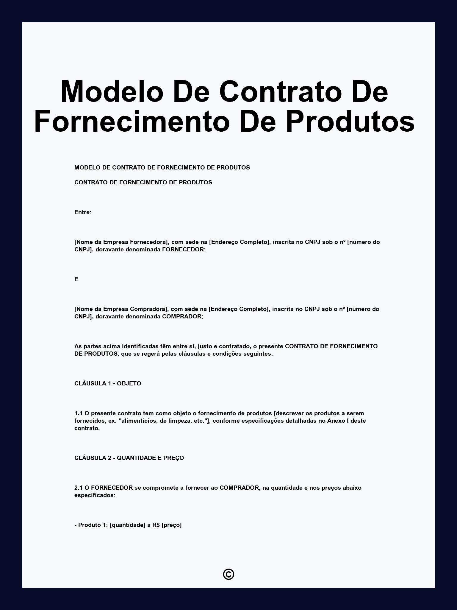 Modelo De Contrato De Fornecimento De Produtos