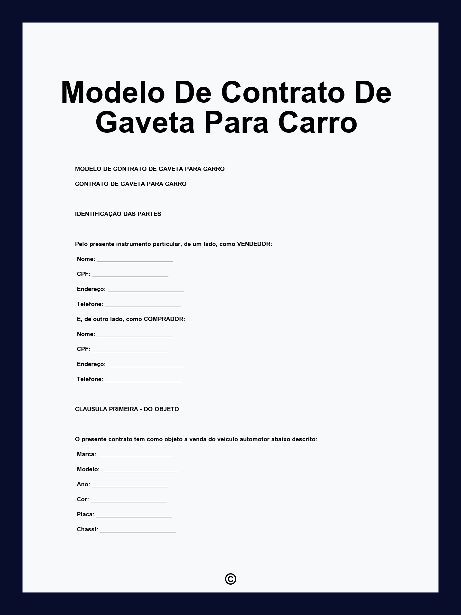 Modelo De Contrato De Gaveta Para Carro
