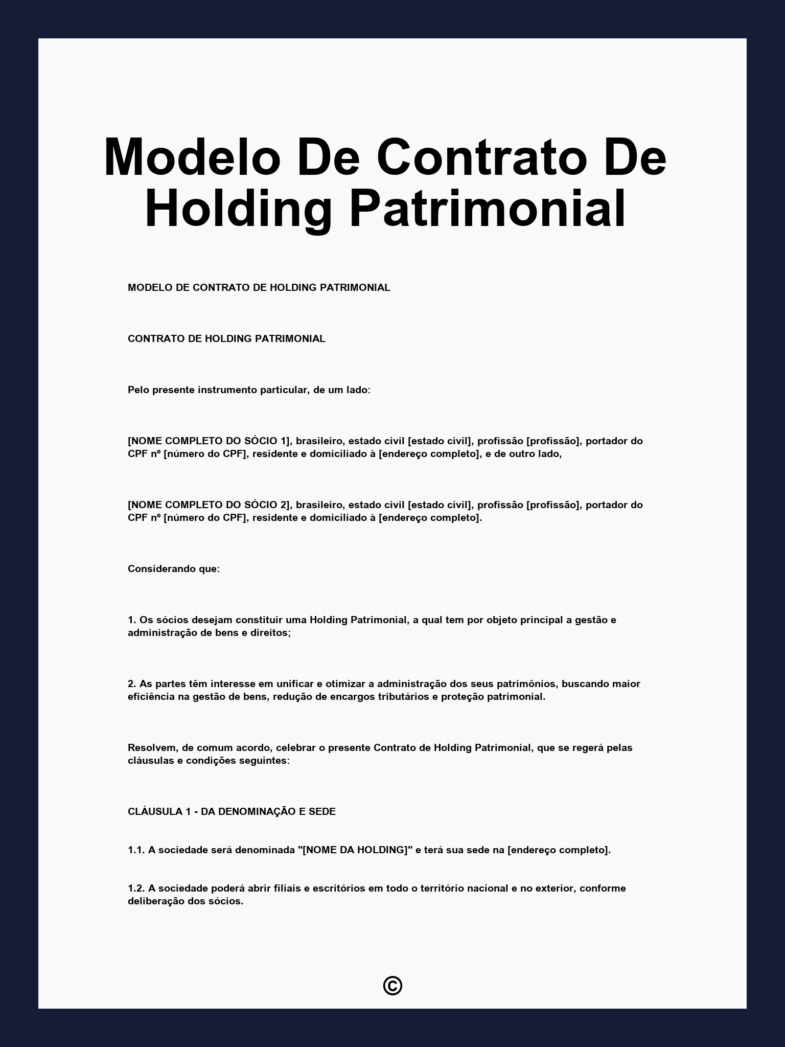 Modelo De Contrato De Holding Patrimonial