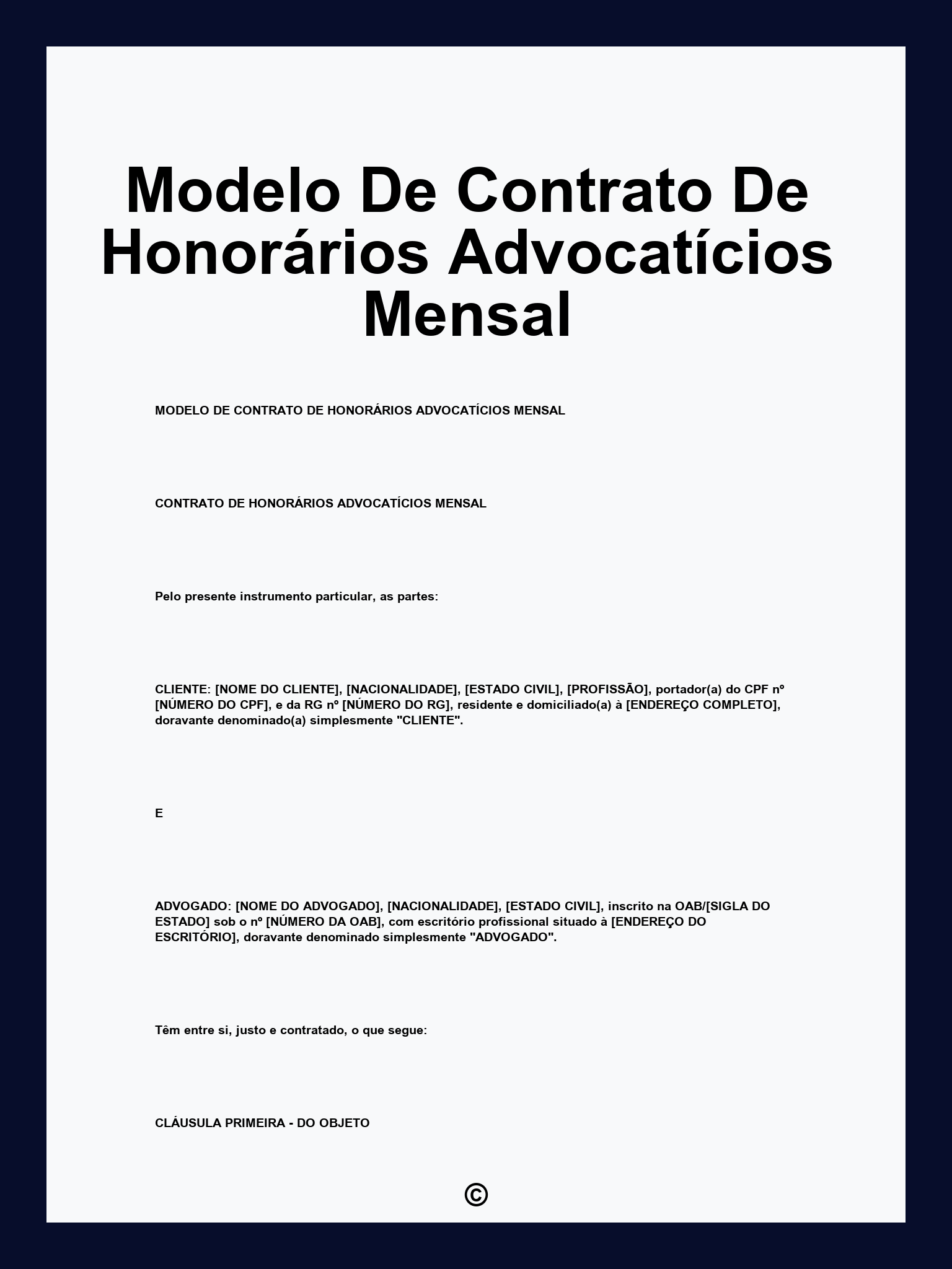Modelo De Contrato De Honorários Advocatícios Mensal