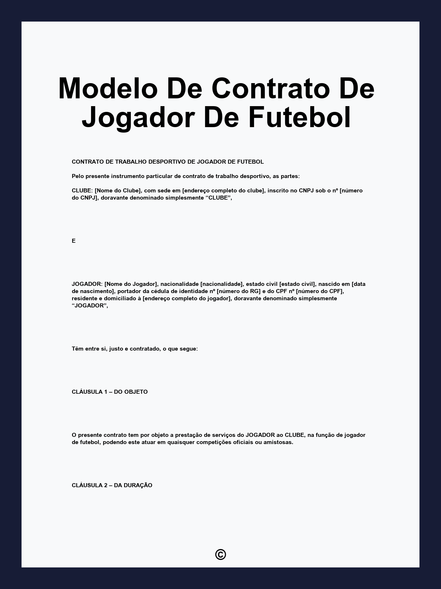 Modelo De Contrato De Jogador De Futebol