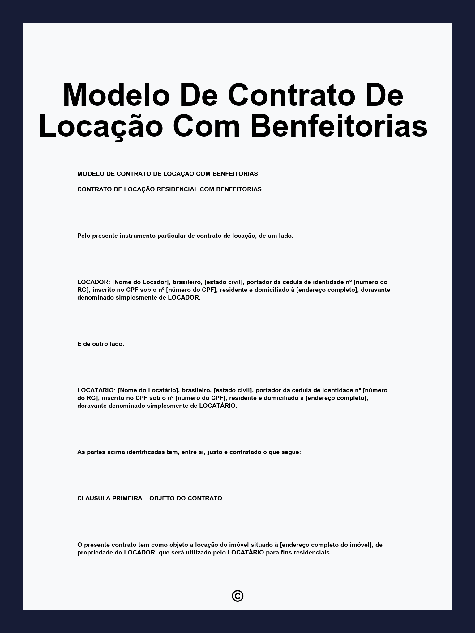 Modelo De Contrato De Locação Com Benfeitorias