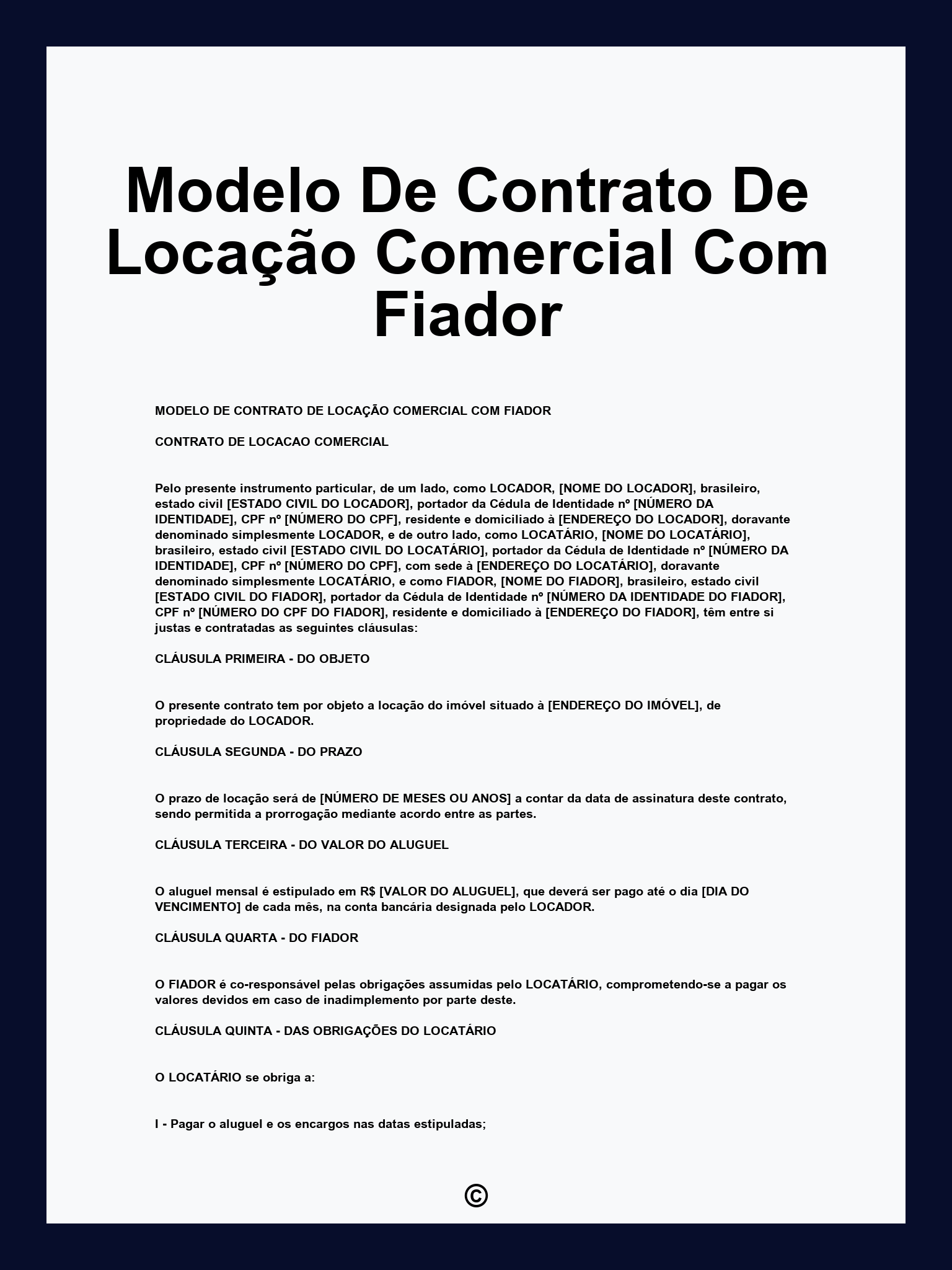 Modelo De Contrato De Locação Comercial Com Fiador