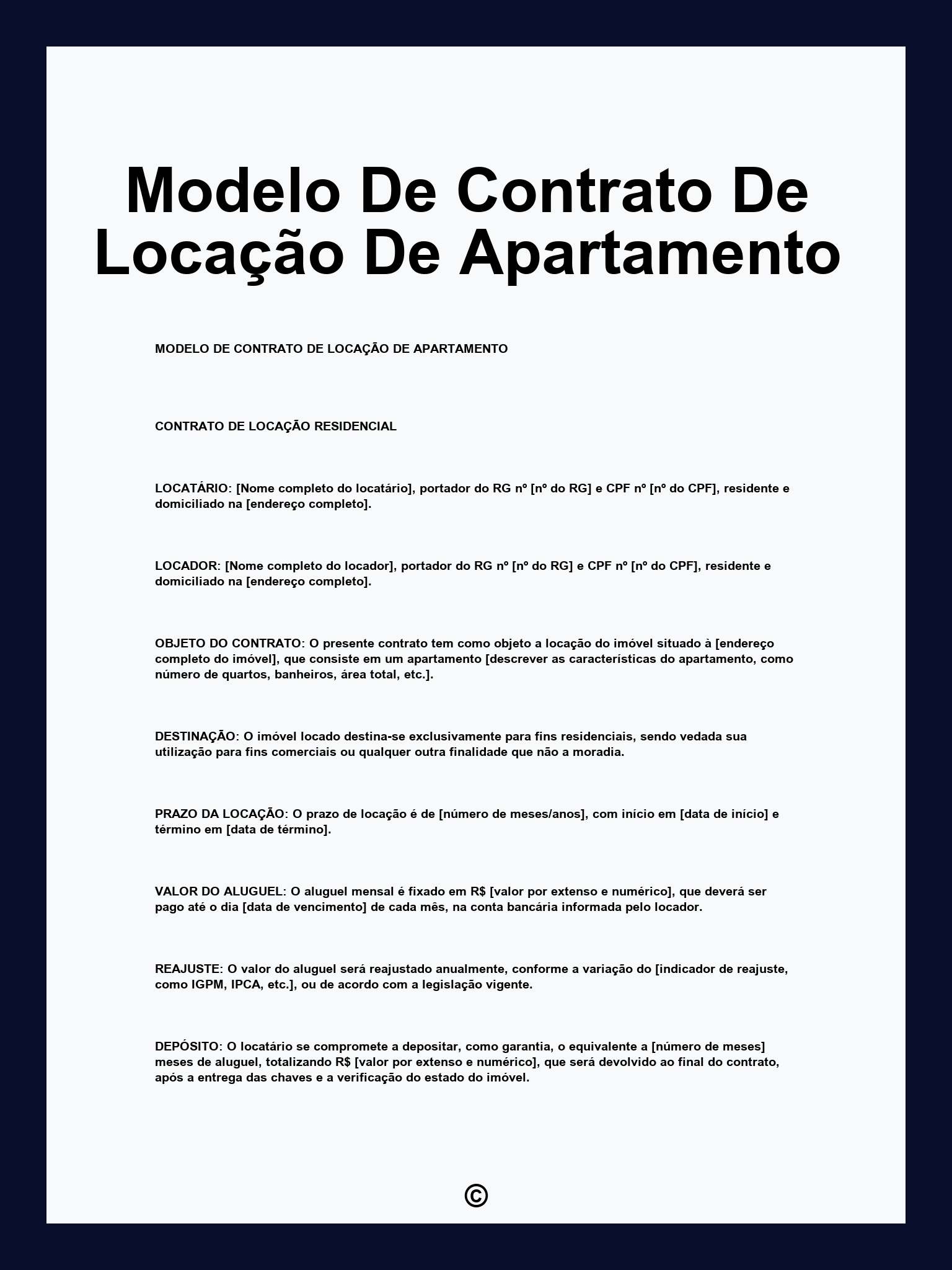 Modelo De Contrato De Locação De Apartamento