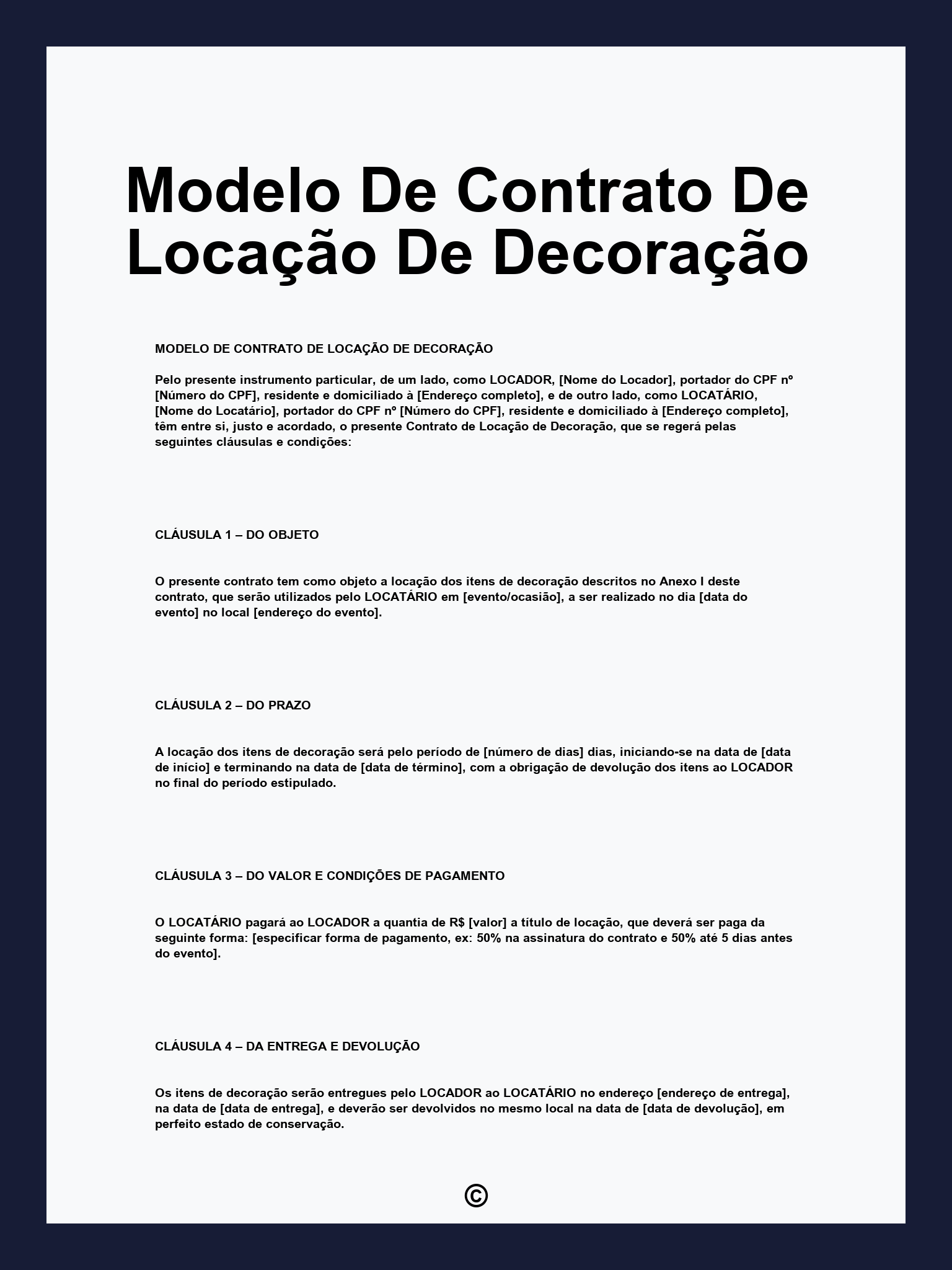 Modelo De Contrato De Locação De Decoração