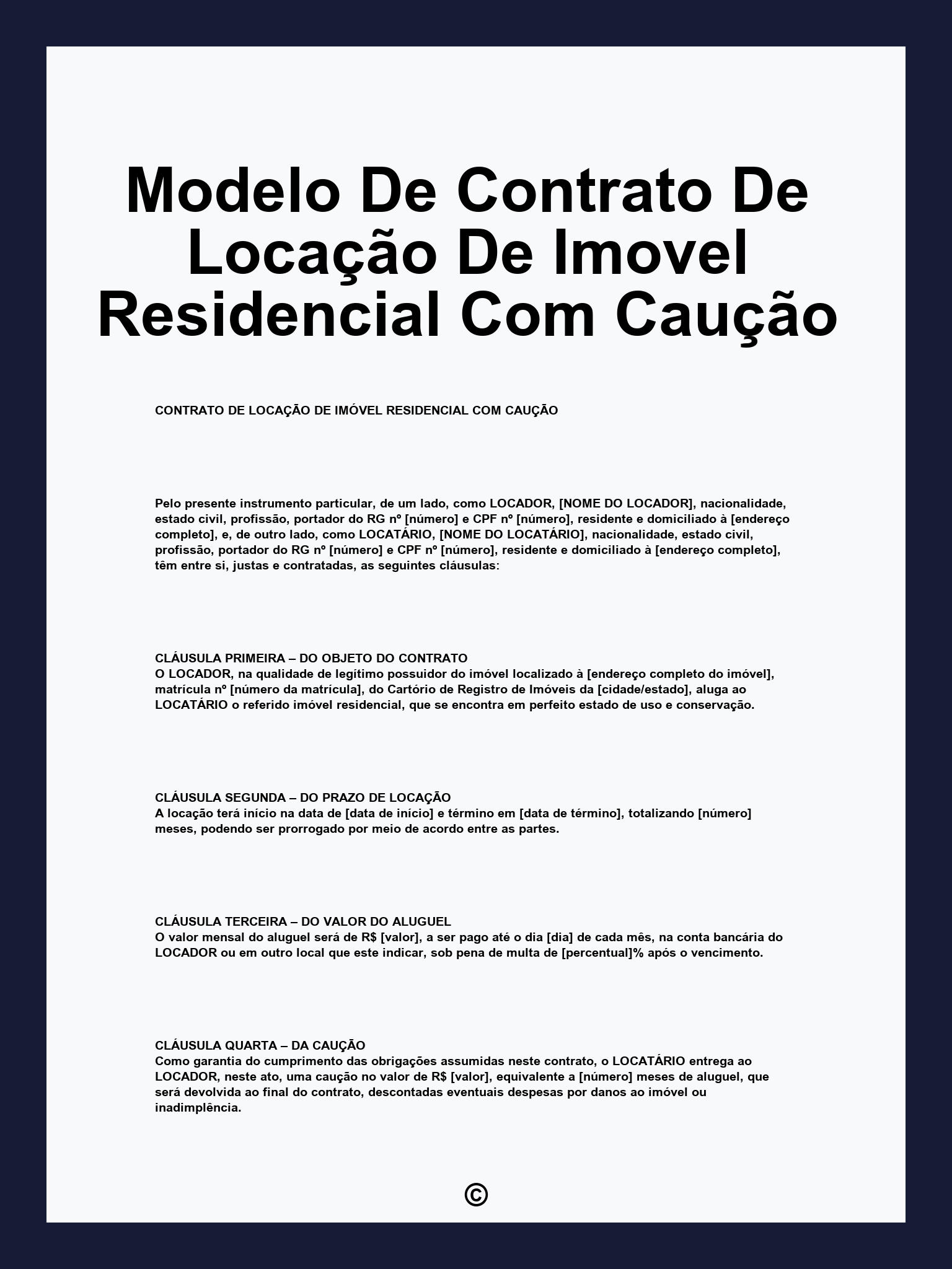 Modelo De Contrato De Locação De Imovel Residencial Com Caução