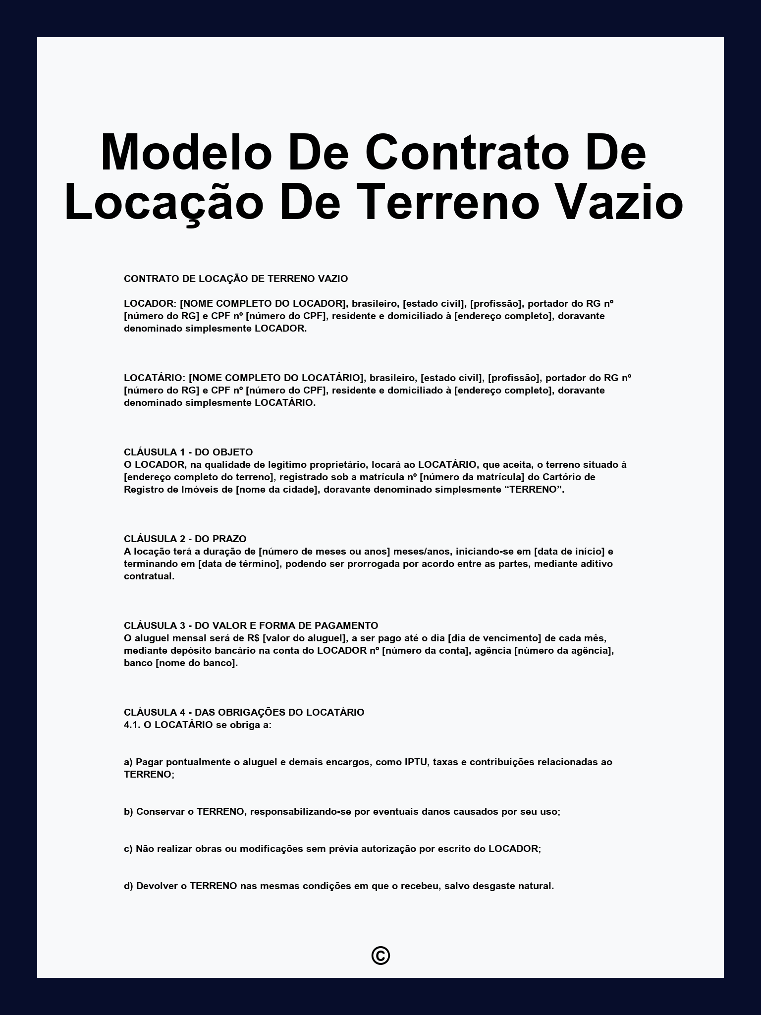 Modelo De Contrato De Locação De Terreno Vazio