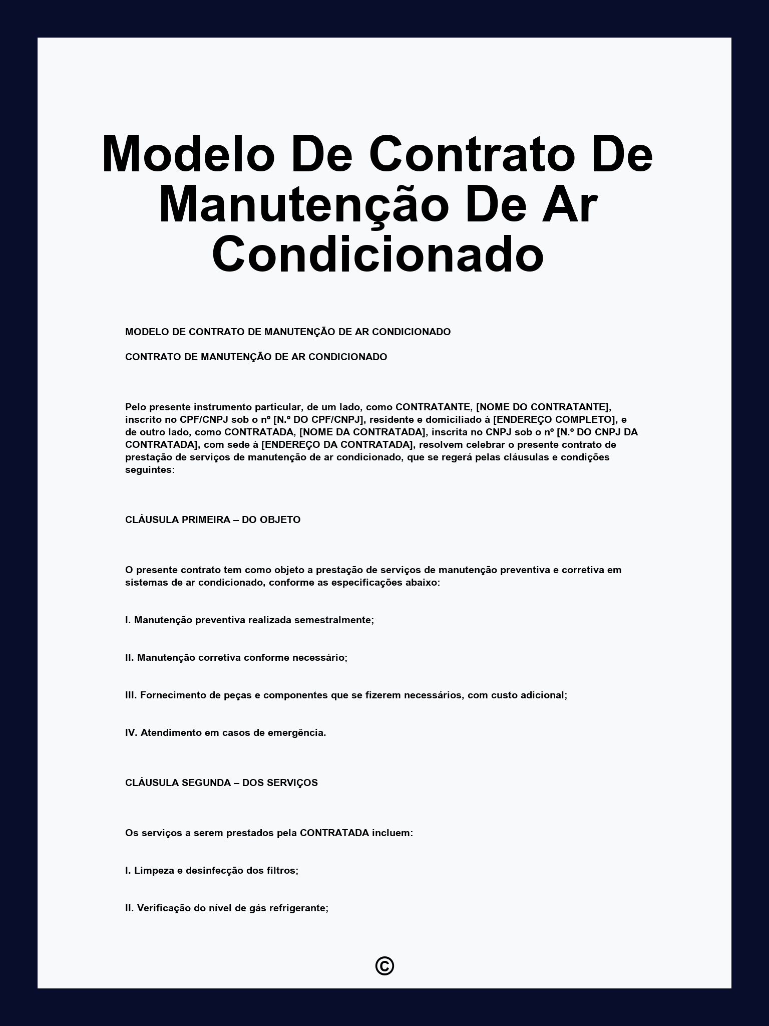 Modelo De Contrato De Manutenção De Ar Condicionado