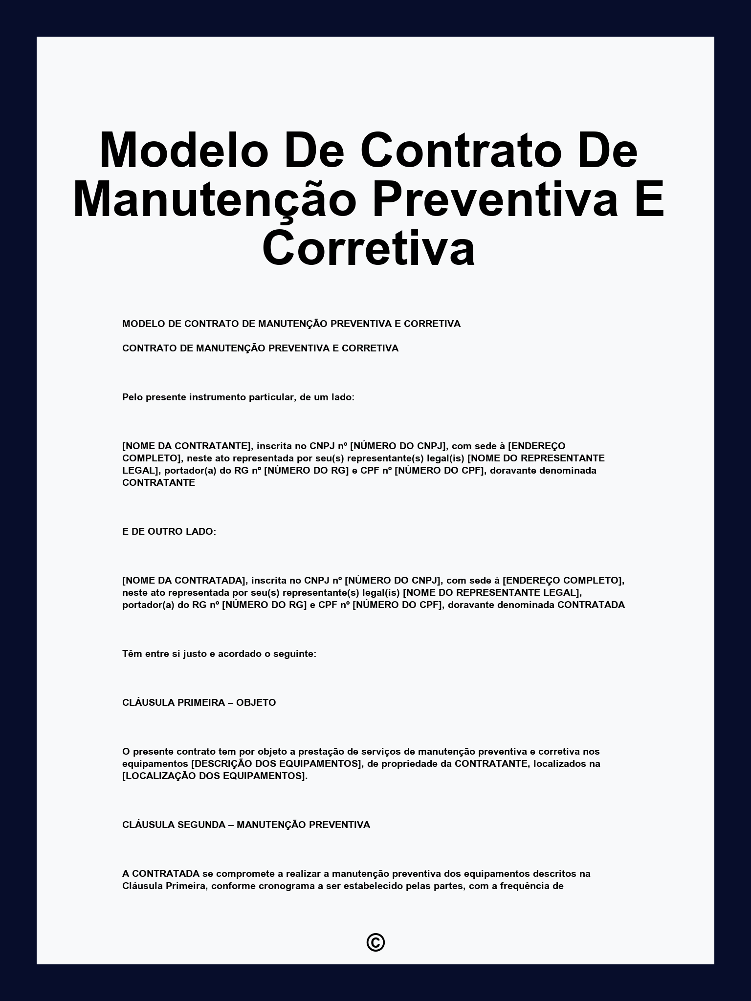 Modelo De Contrato De Manutenção Preventiva E Corretiva
