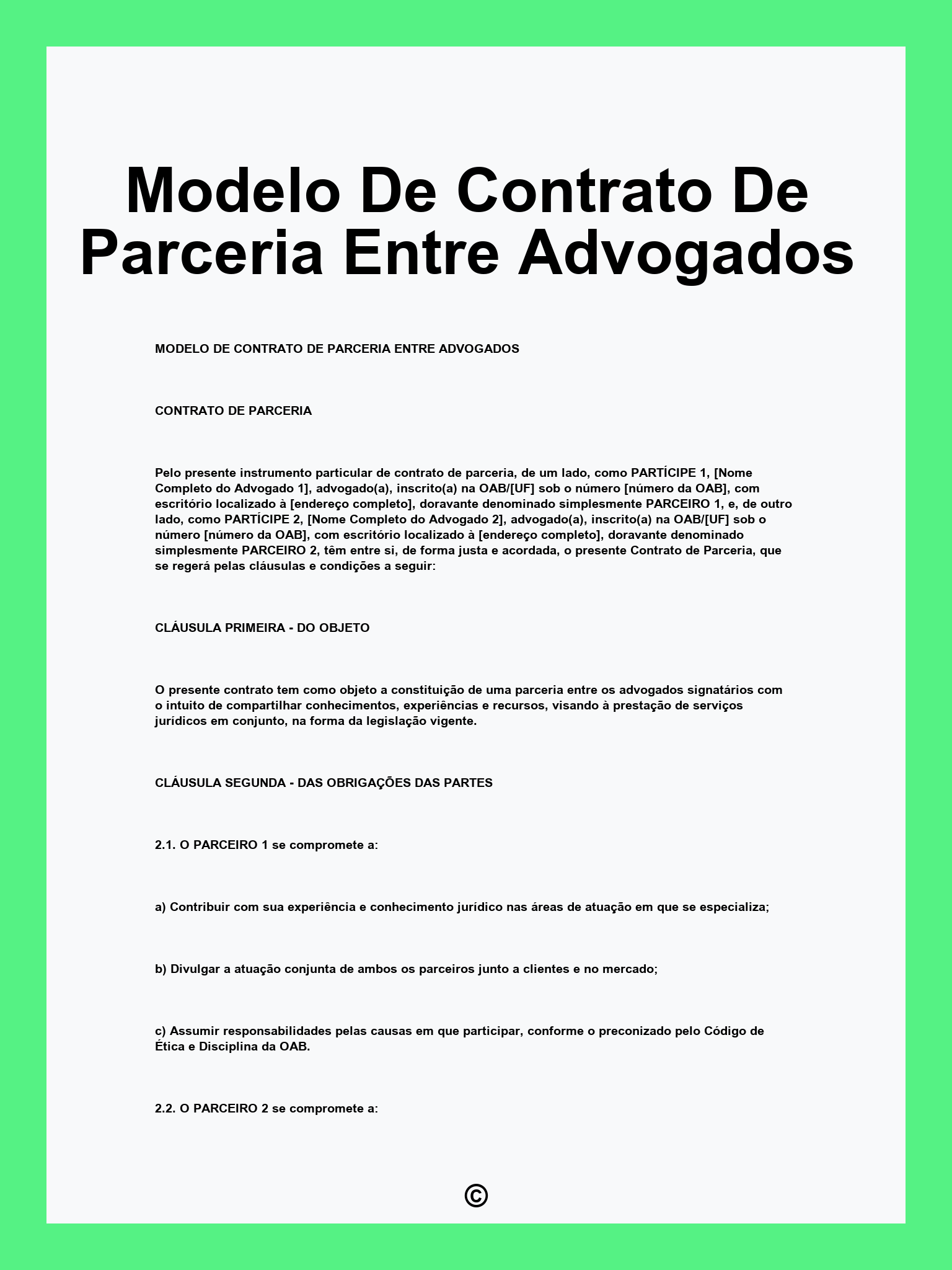 Modelo De Contrato De Parceria Entre Advogados