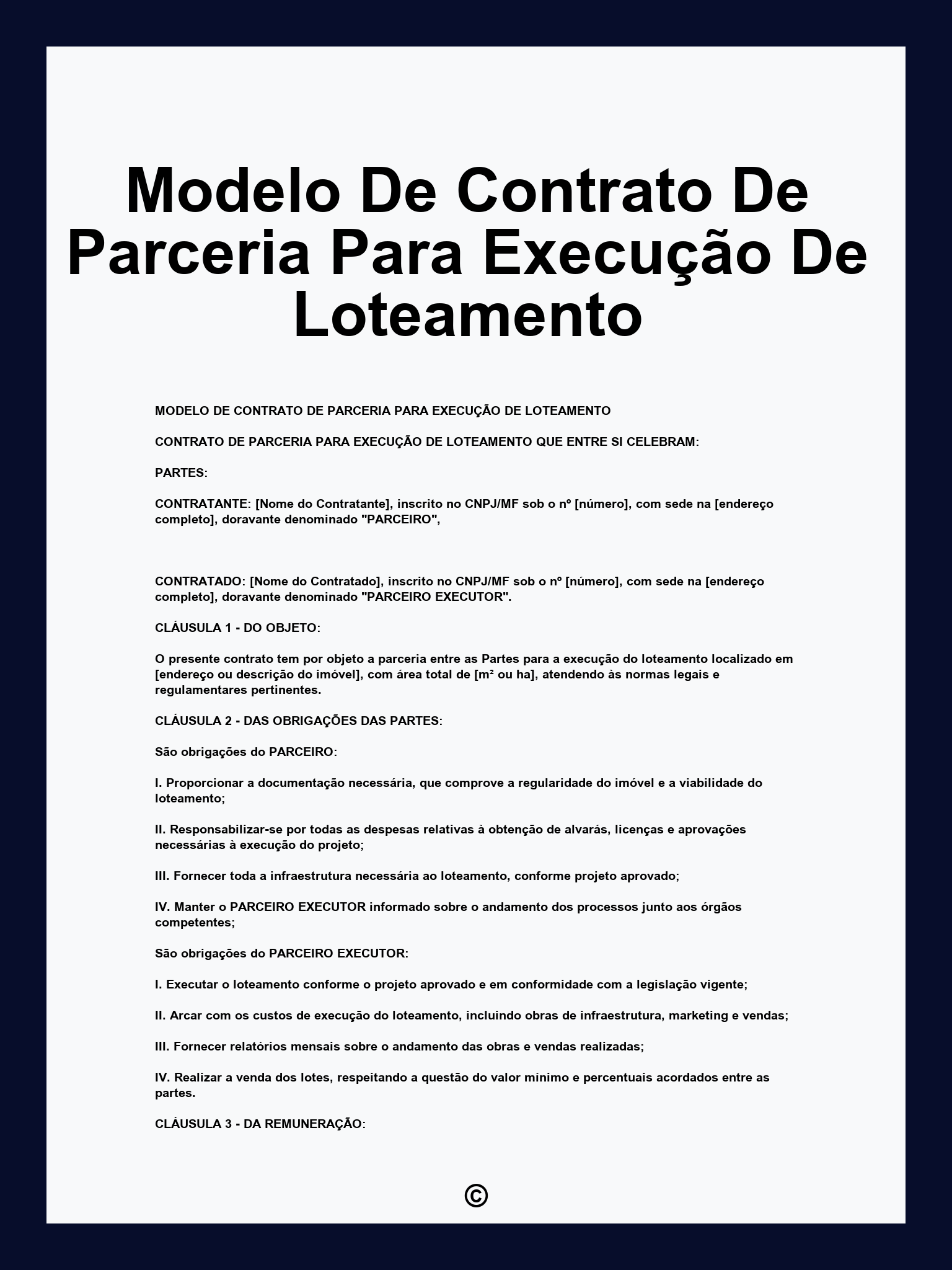 Modelo De Contrato De Parceria Para Execução De Loteamento