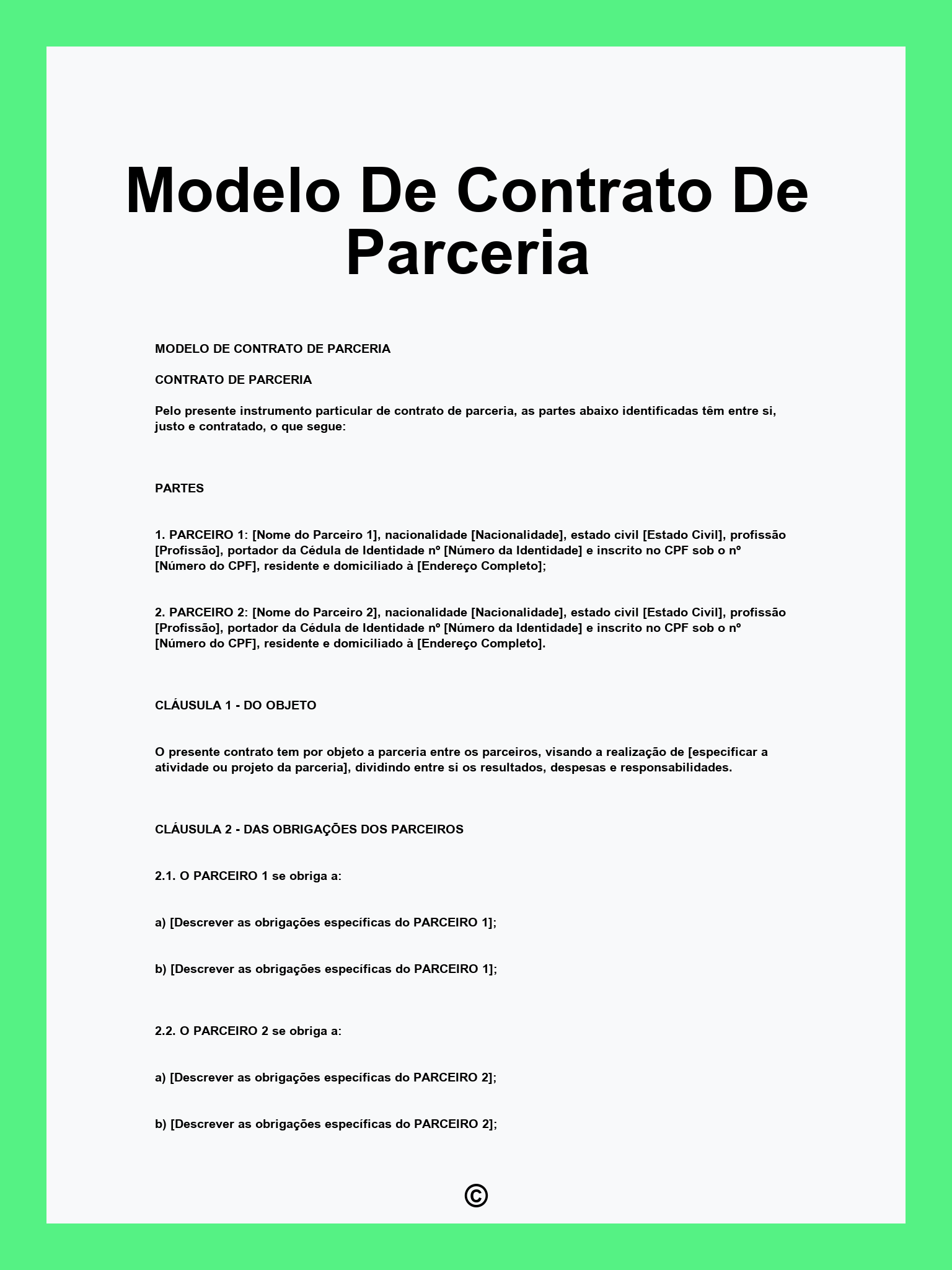 Modelo De Contrato De Parceria