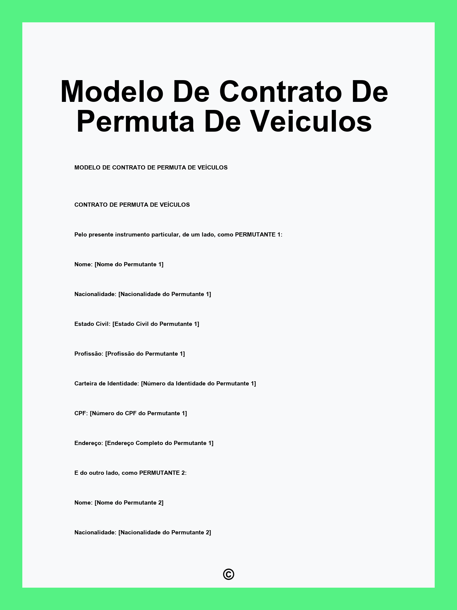 Modelo De Contrato De Permuta De Veiculos
