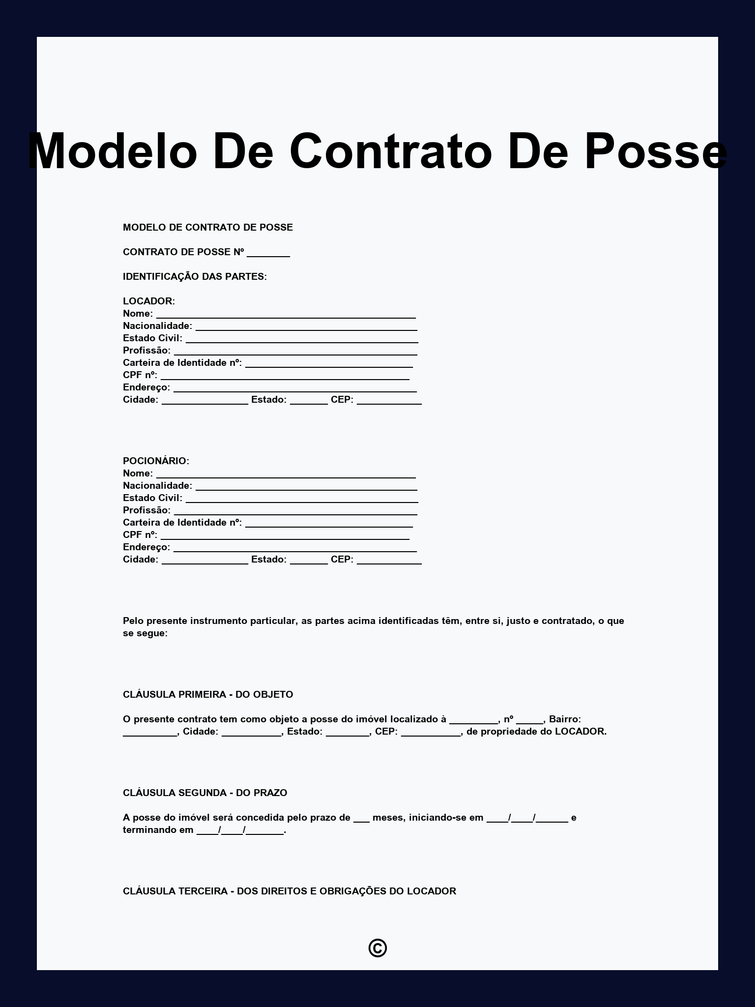 Modelo De Contrato De Posse