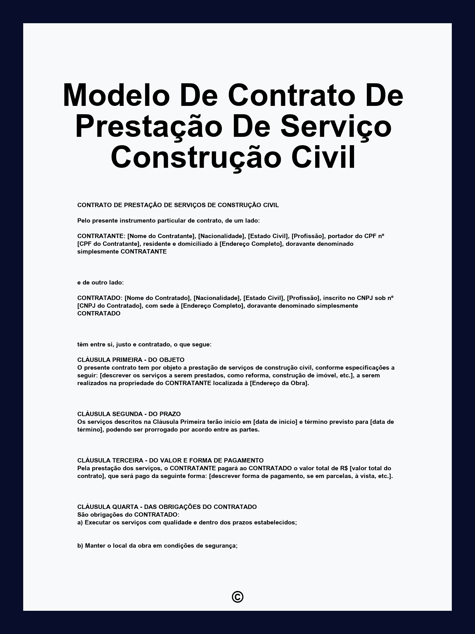 Modelo De Contrato De Prestação De Serviço Construção Civil