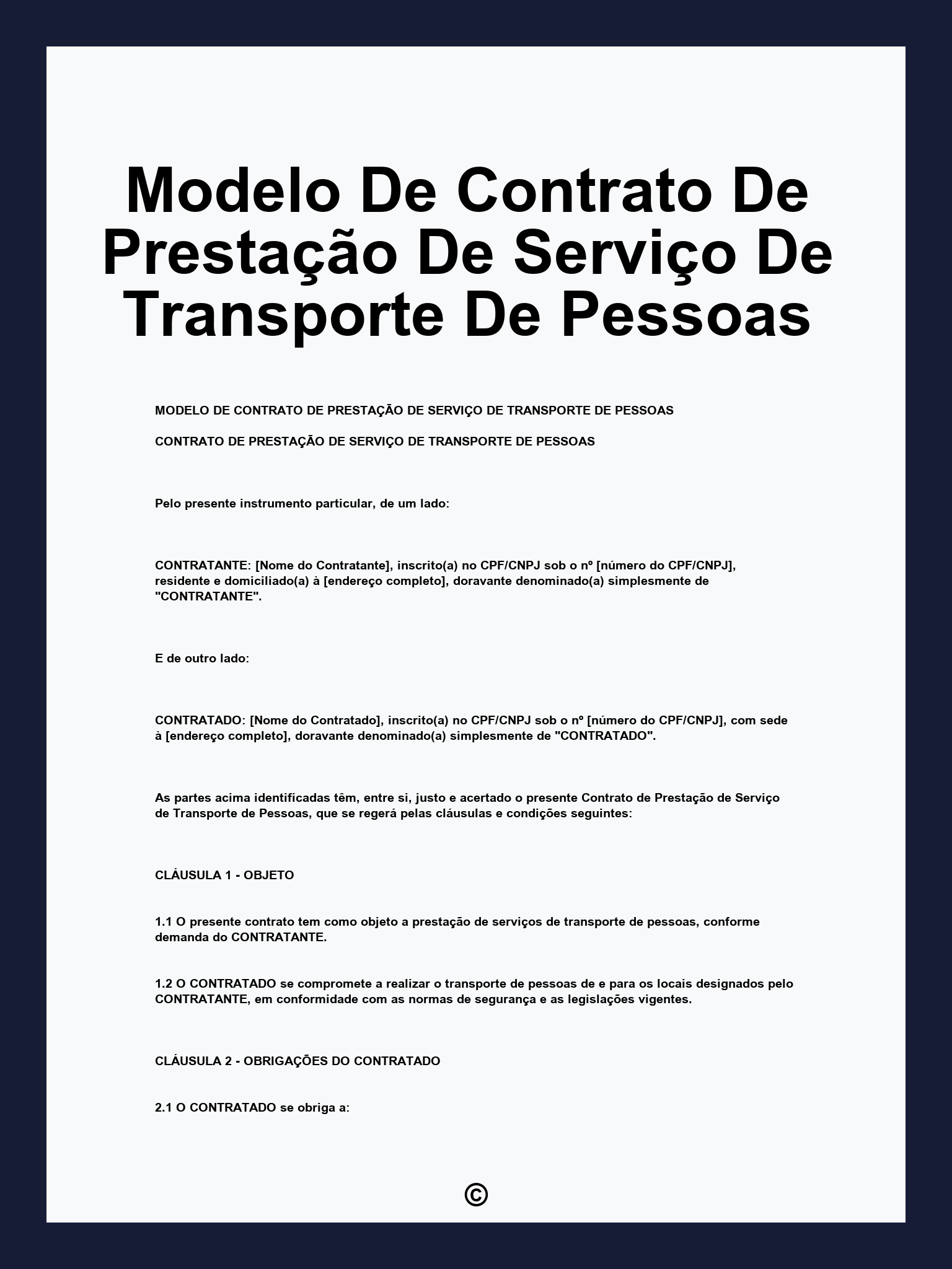 Modelo De Contrato De Prestação De Serviço De Transporte De Pessoas