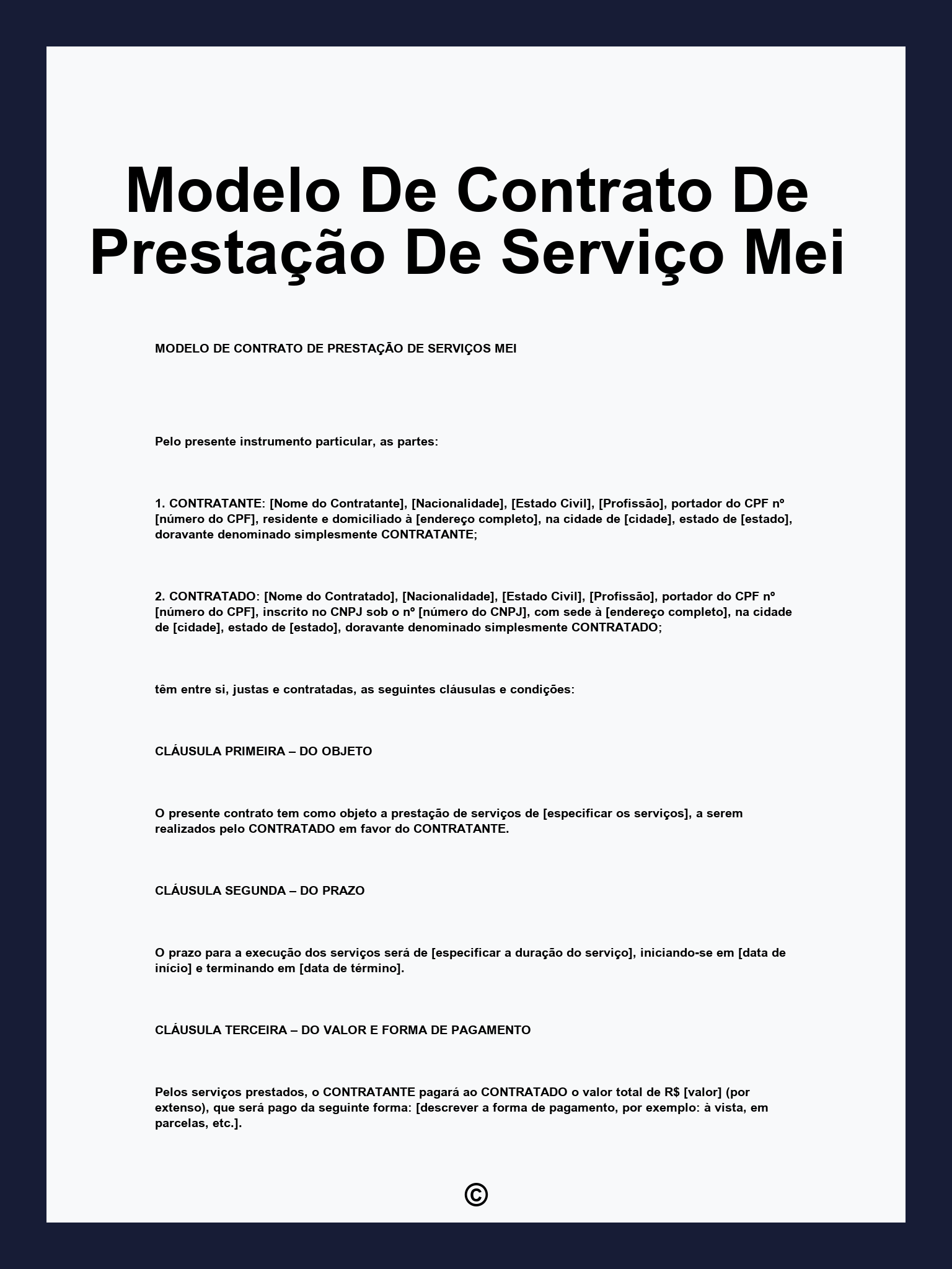 Modelo De Contrato De Prestação De Serviço Mei