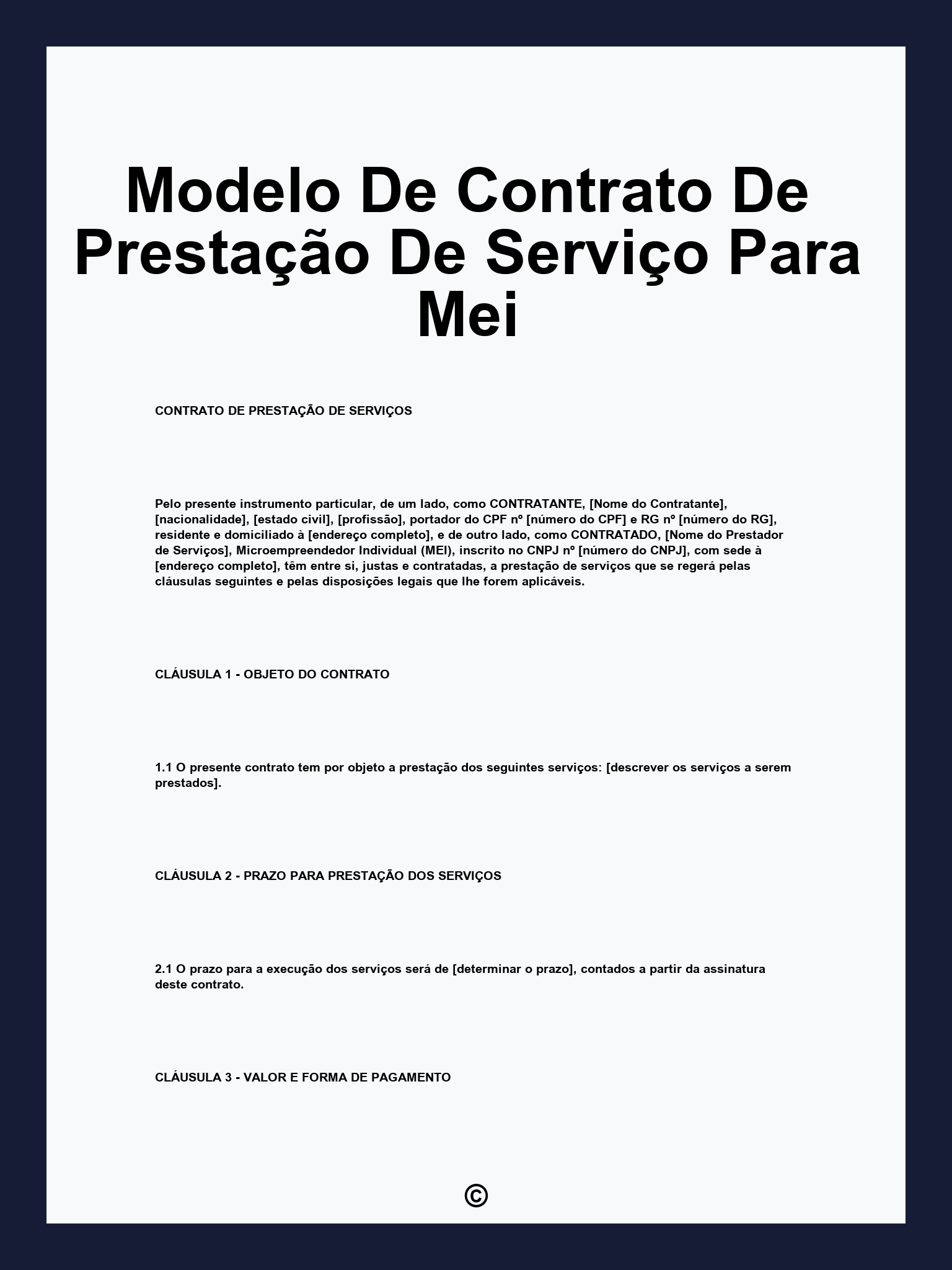 Modelo De Contrato De Prestação De Serviço Para Mei
