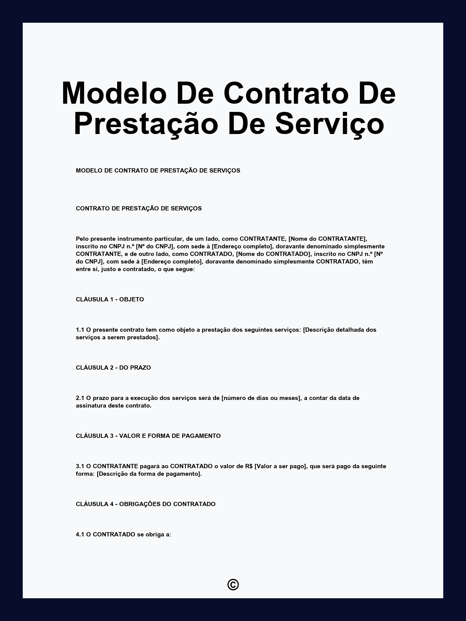 Modelo De Contrato De Prestação De Serviço
