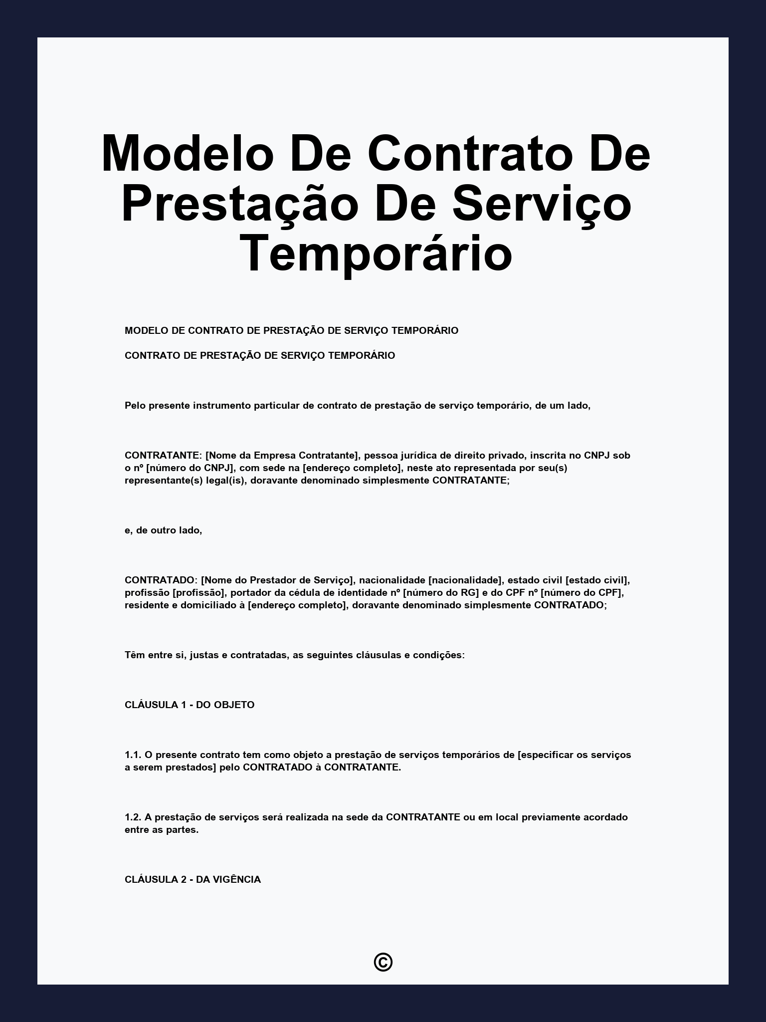 Modelo De Contrato De Prestação De Serviço Temporário