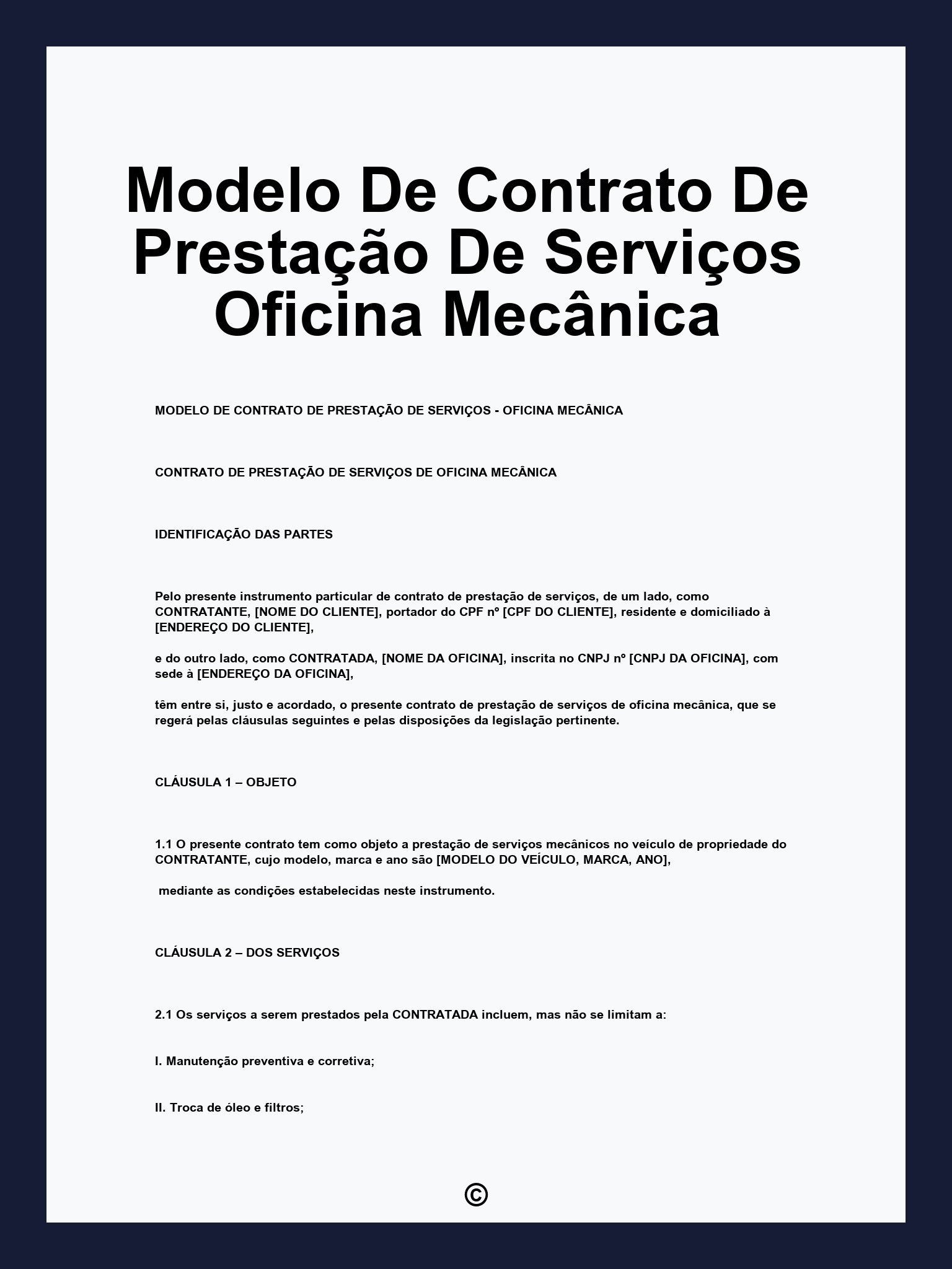 Modelo De Contrato De Prestação De Serviços Oficina Mecânica
