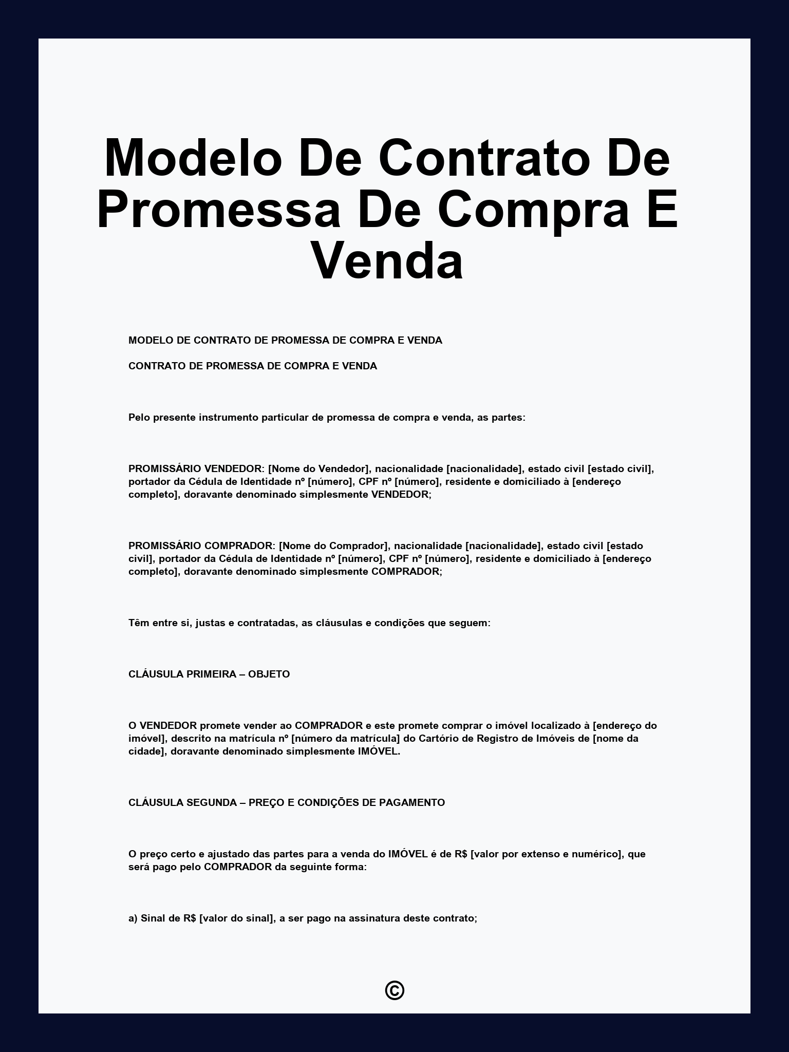 Modelo De Contrato De Promessa De Compra E Venda