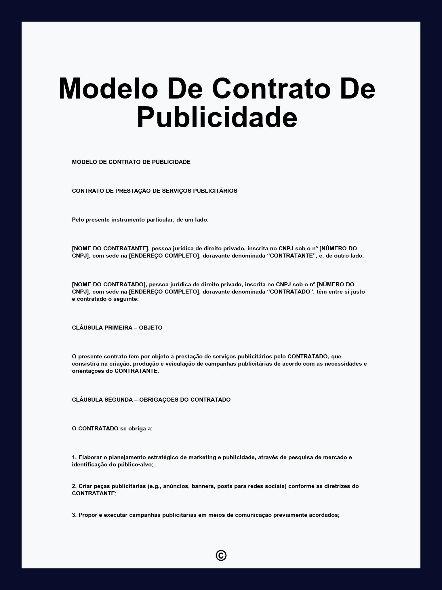 Modelo De Contrato De Publicidade