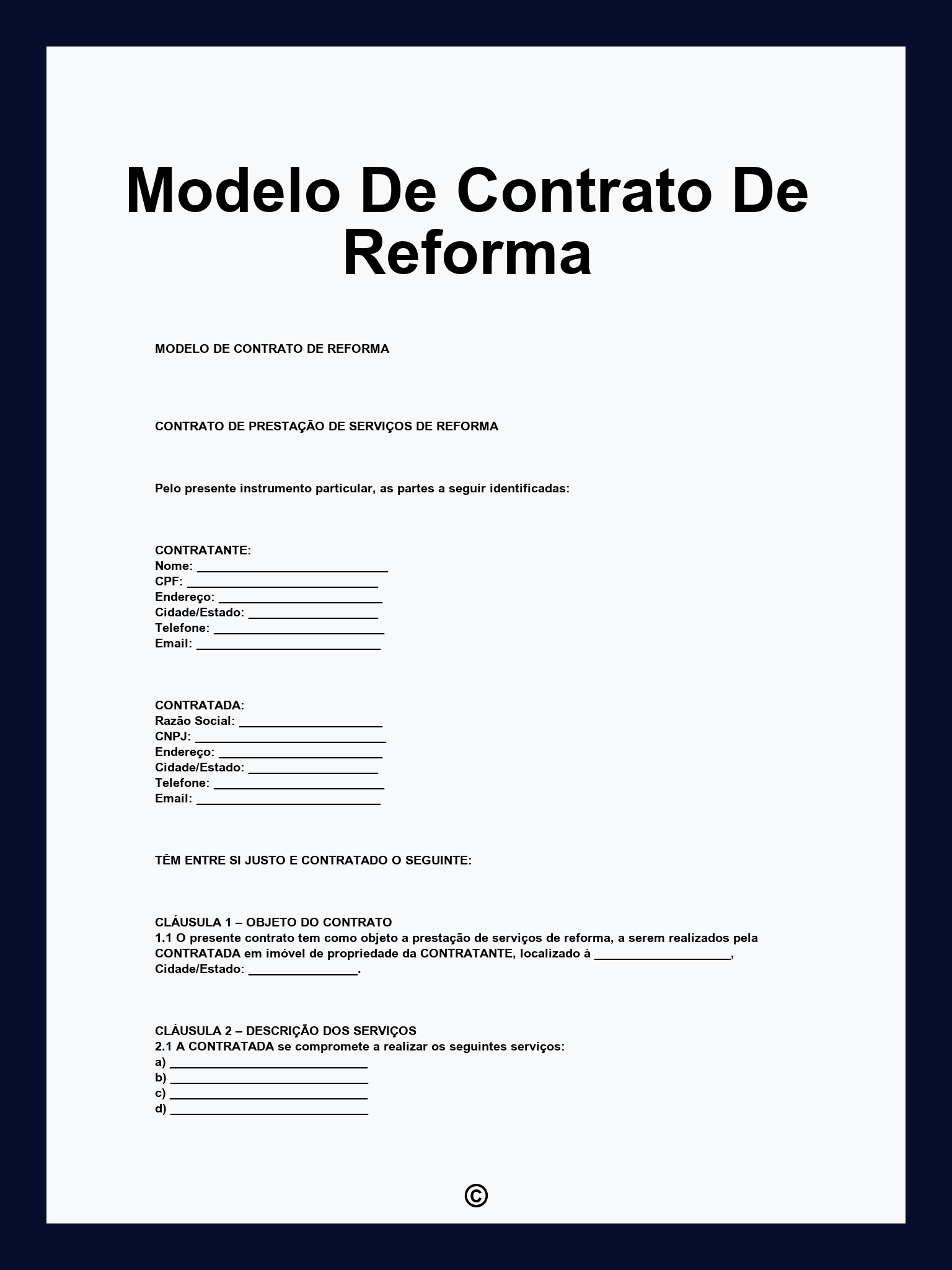 Modelo De Contrato De Reforma