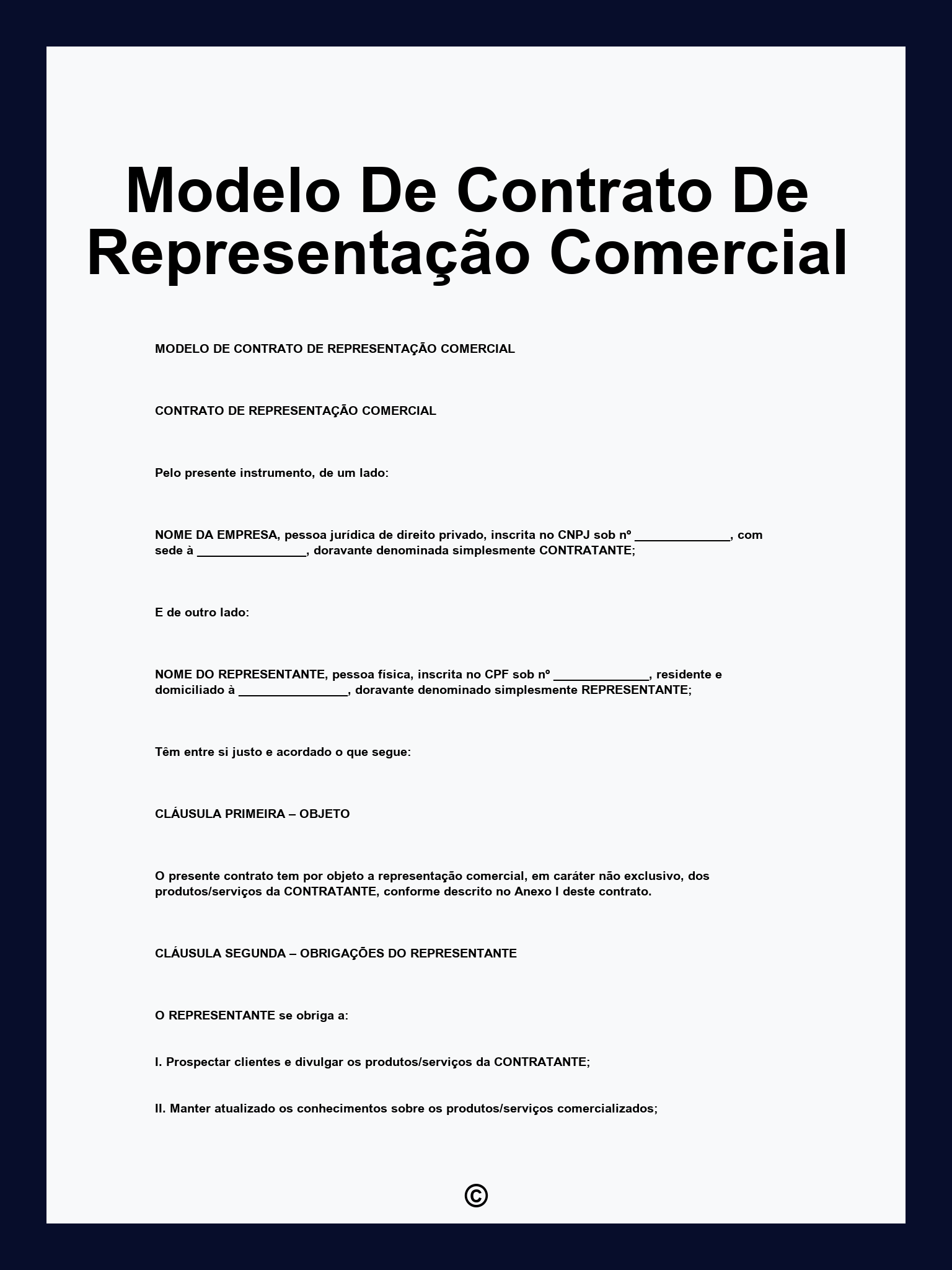 Modelo De Contrato De Representação Comercial