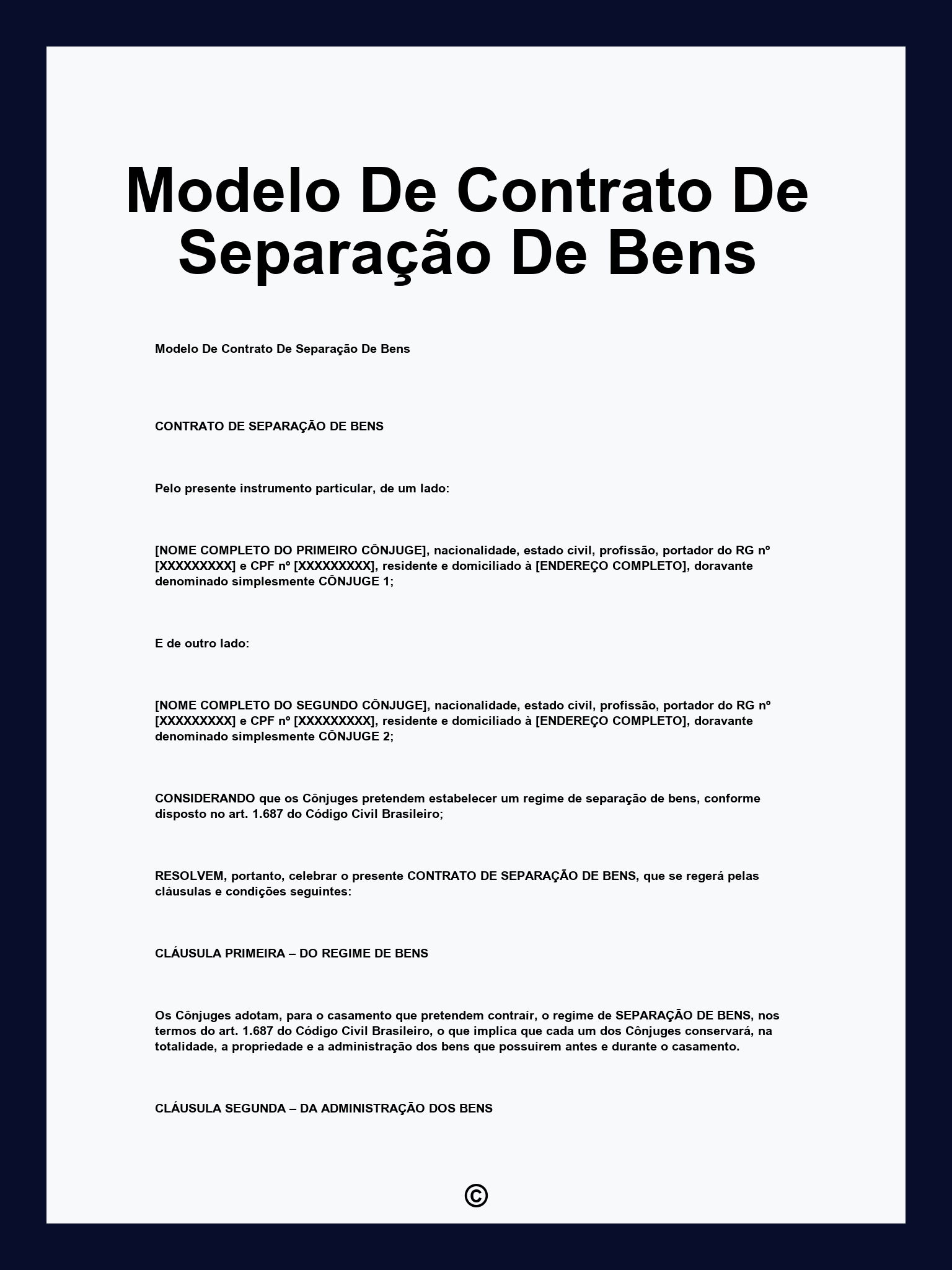 Modelo De Contrato De Separação De Bens