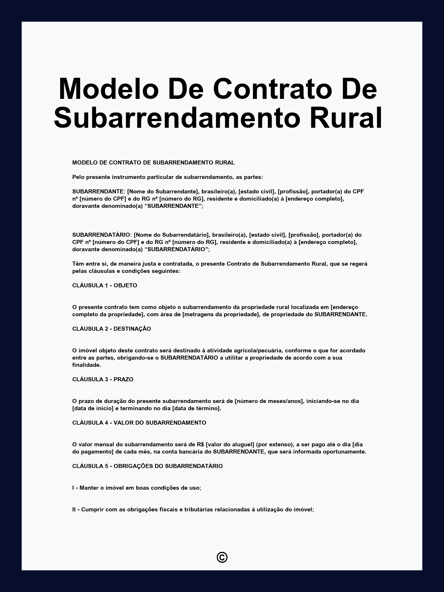 Modelo De Contrato De Subarrendamento Rural