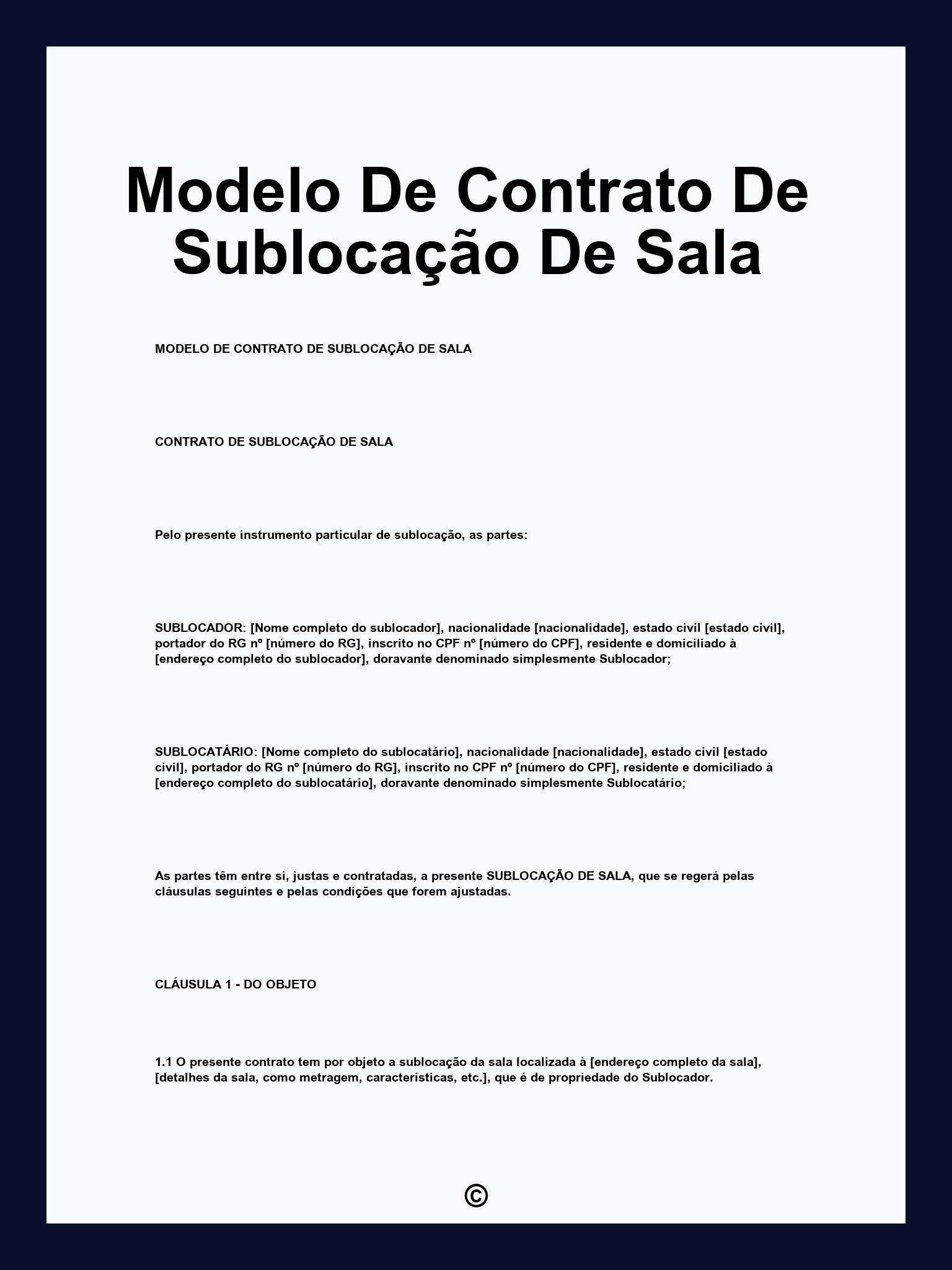 Modelo De Contrato De Sublocação De Sala