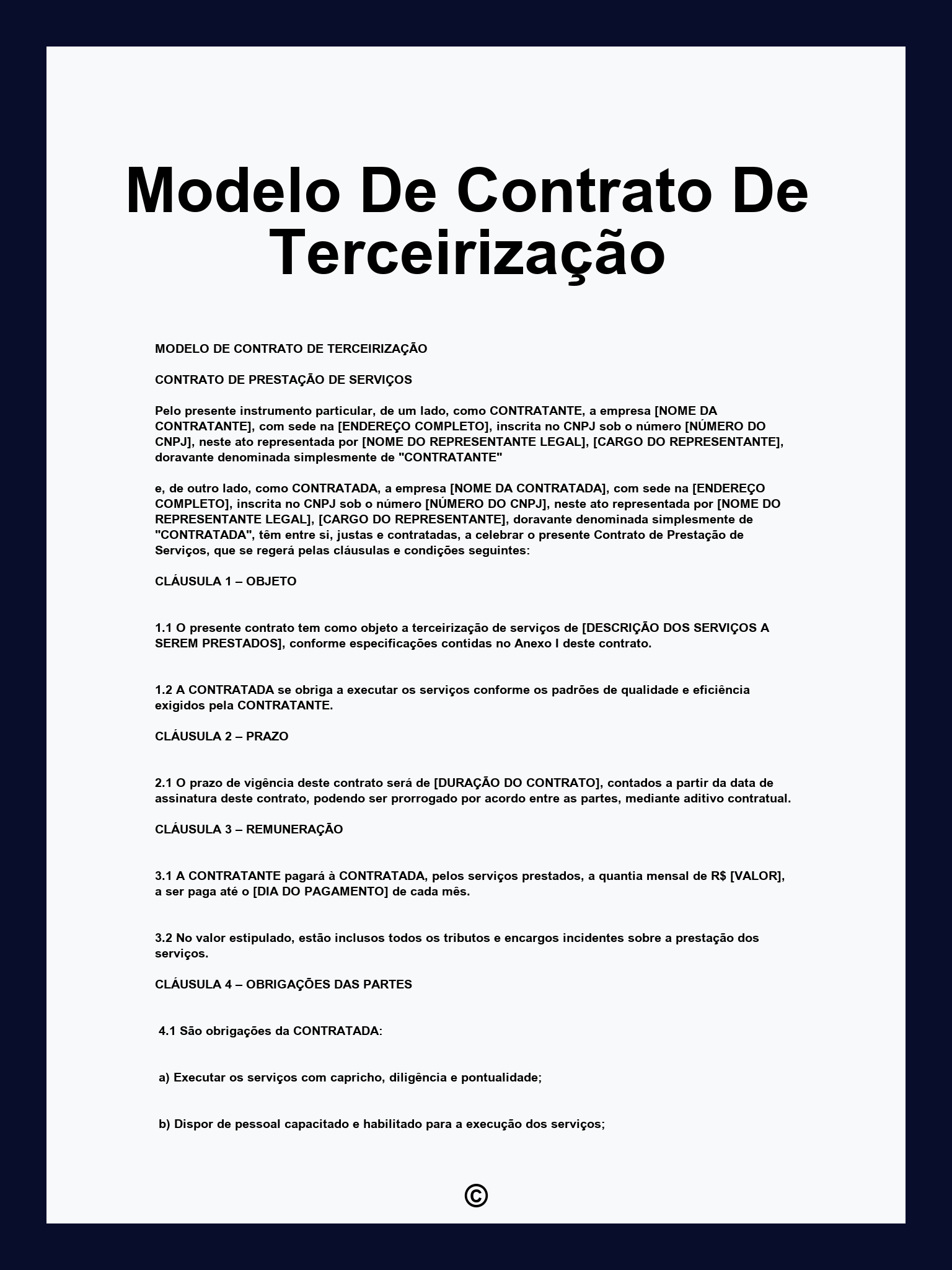 Modelo De Contrato De Terceirização