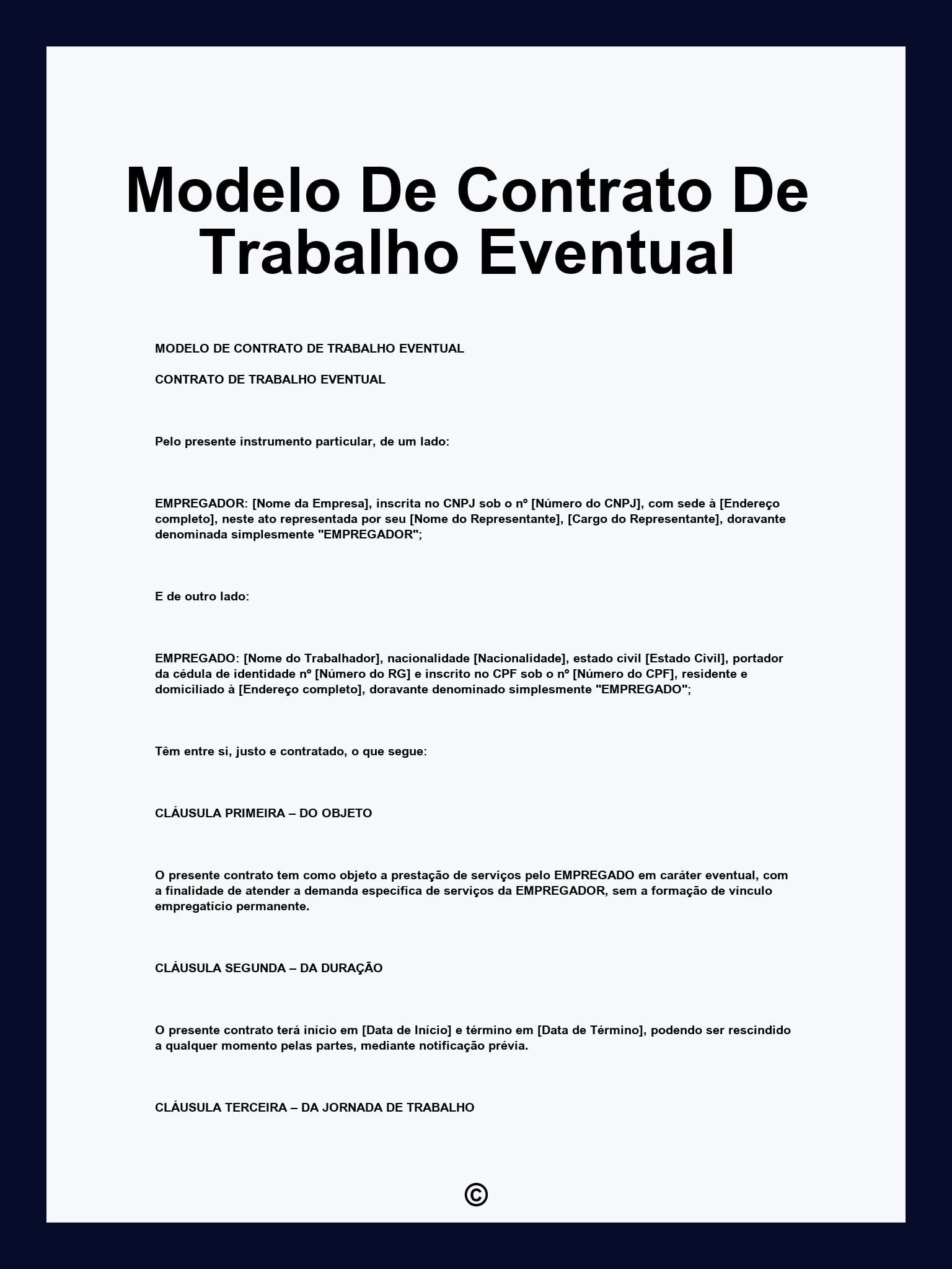 Modelo De Contrato De Trabalho Eventual