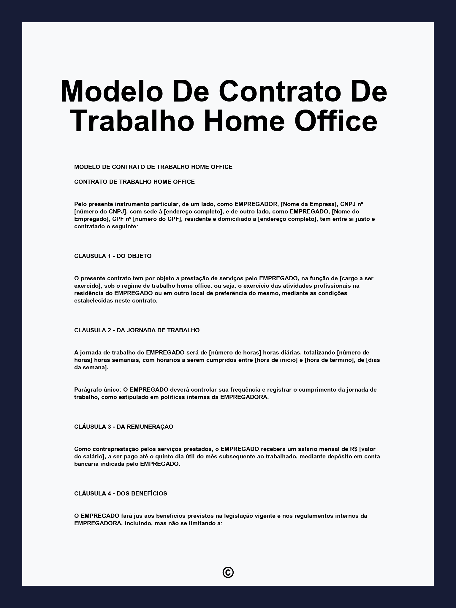 Modelo De Contrato De Trabalho Home Office