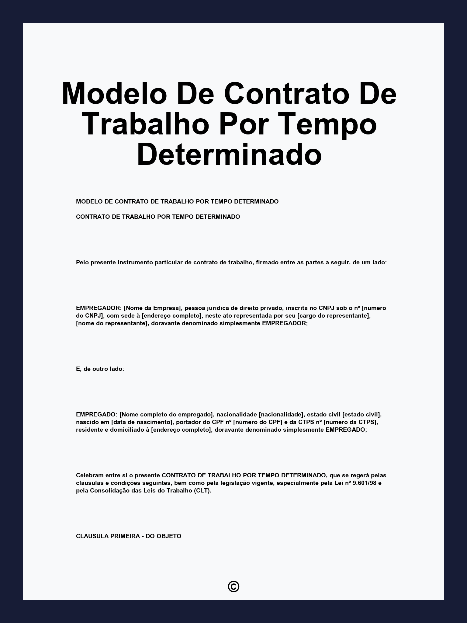 Modelo De Contrato De Trabalho Por Tempo Determinado