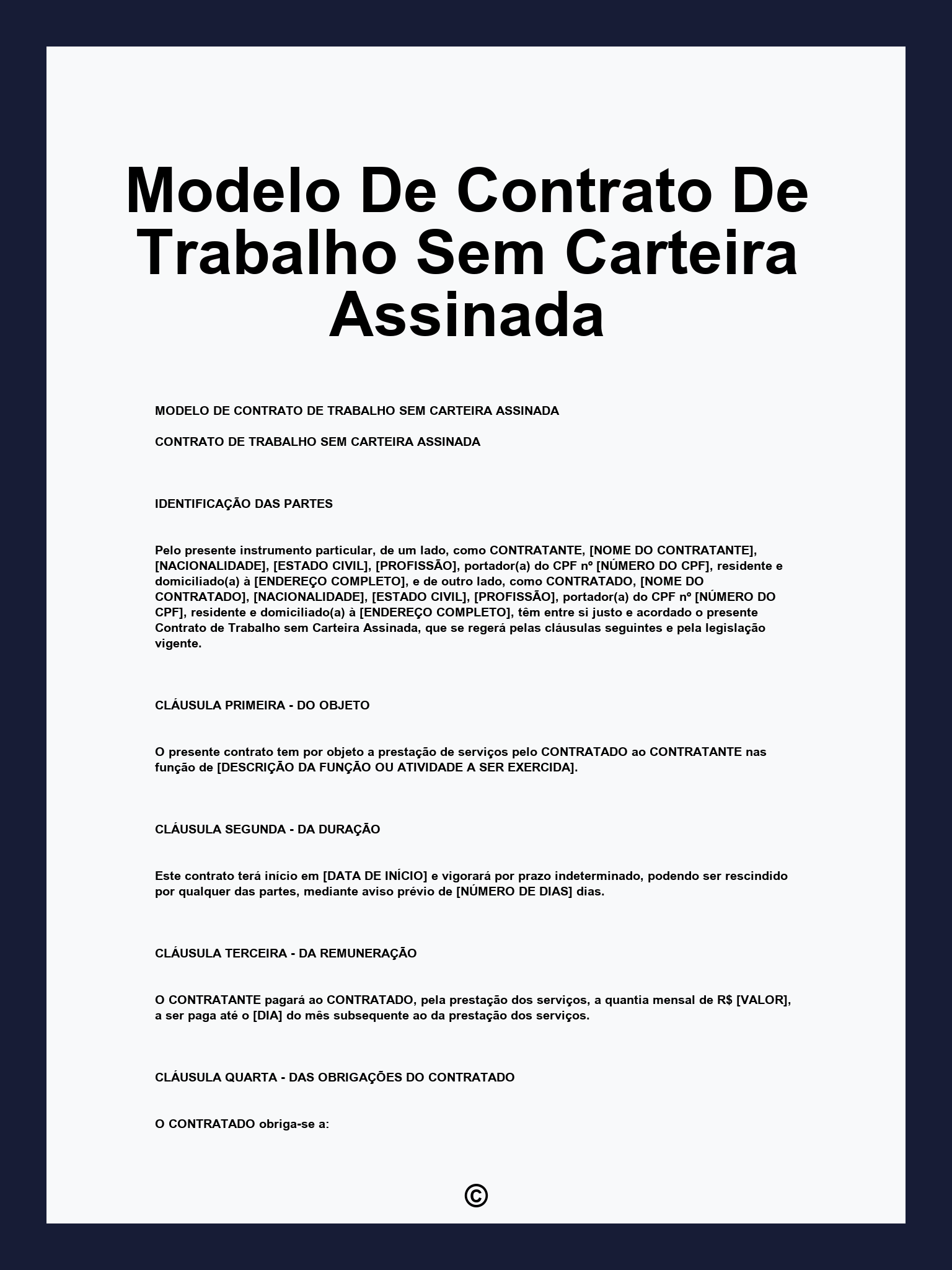 Modelo De Contrato De Trabalho Sem Carteira Assinada