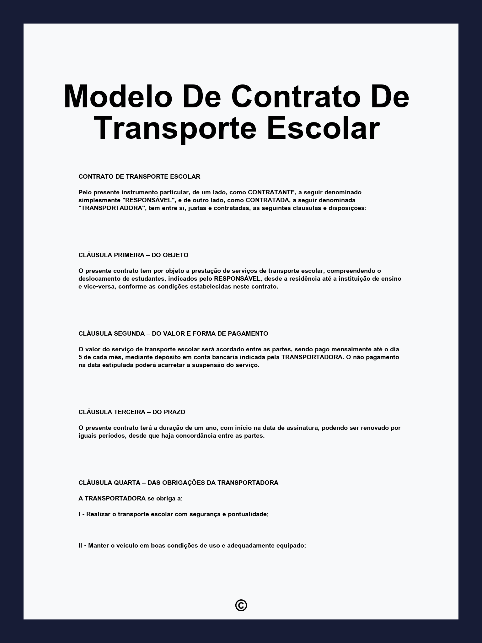 Modelo De Contrato De Transporte Escolar