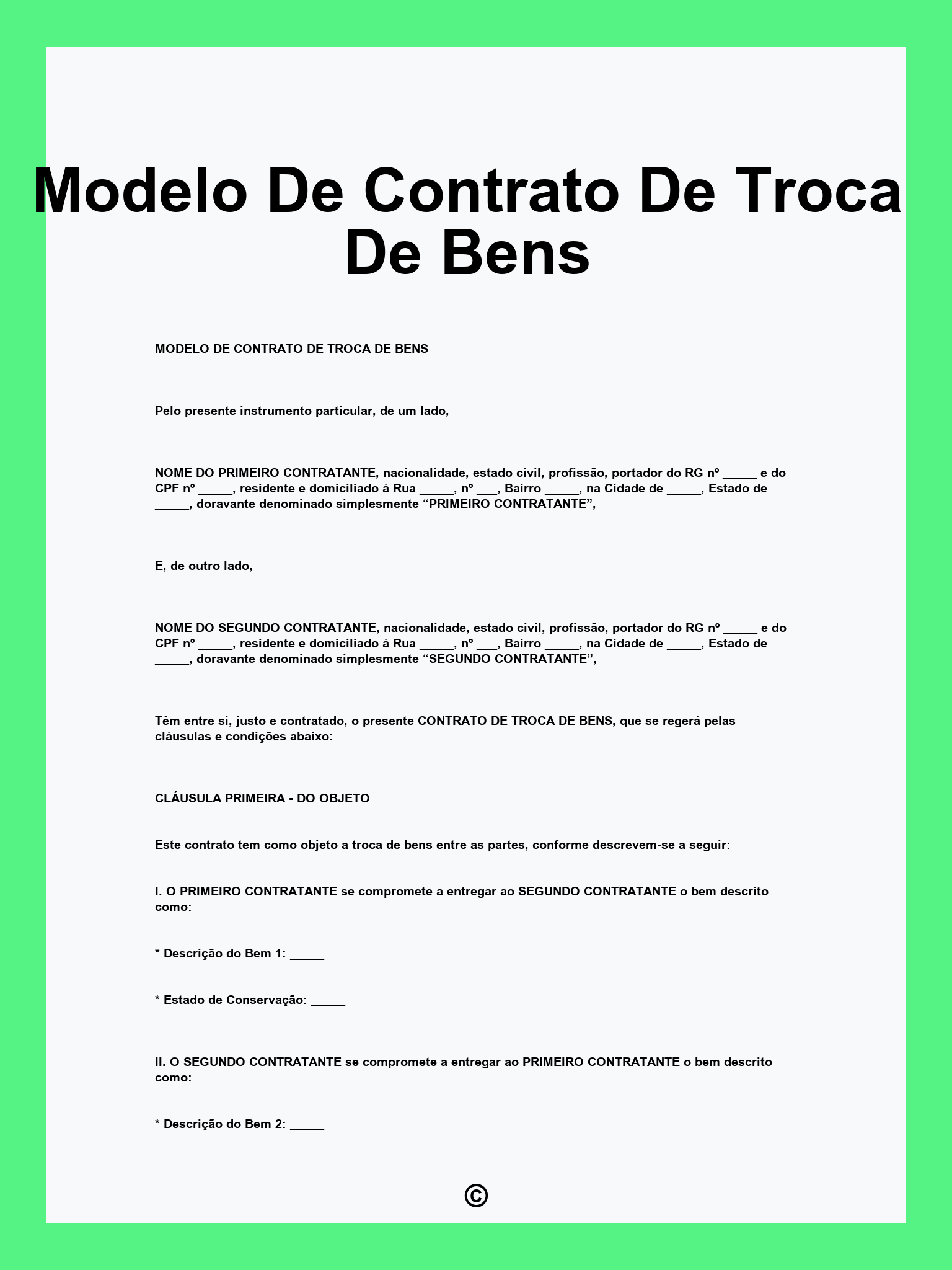 Modelo De Contrato De Troca De Bens