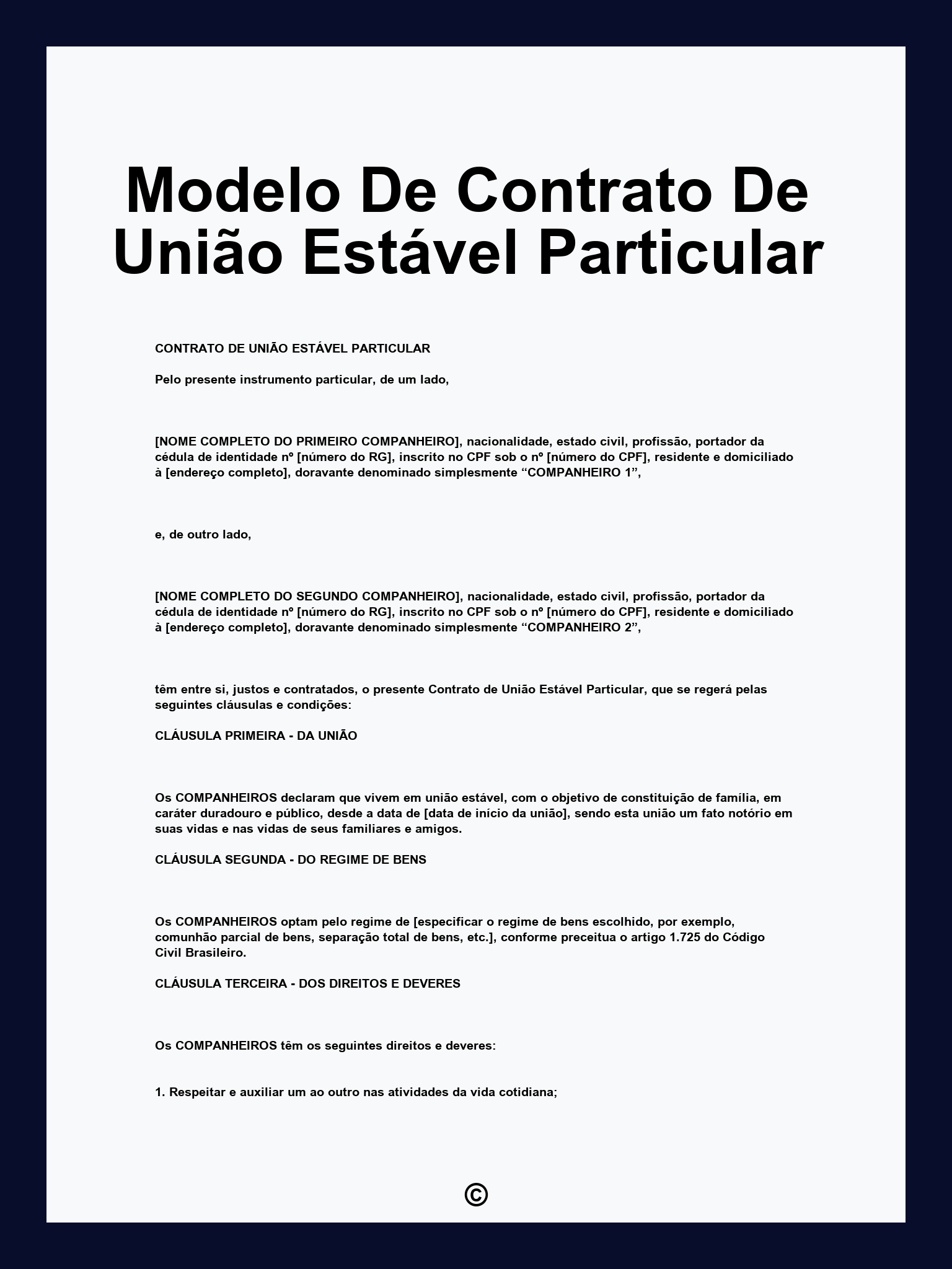 Modelo De Contrato De União Estável Particular