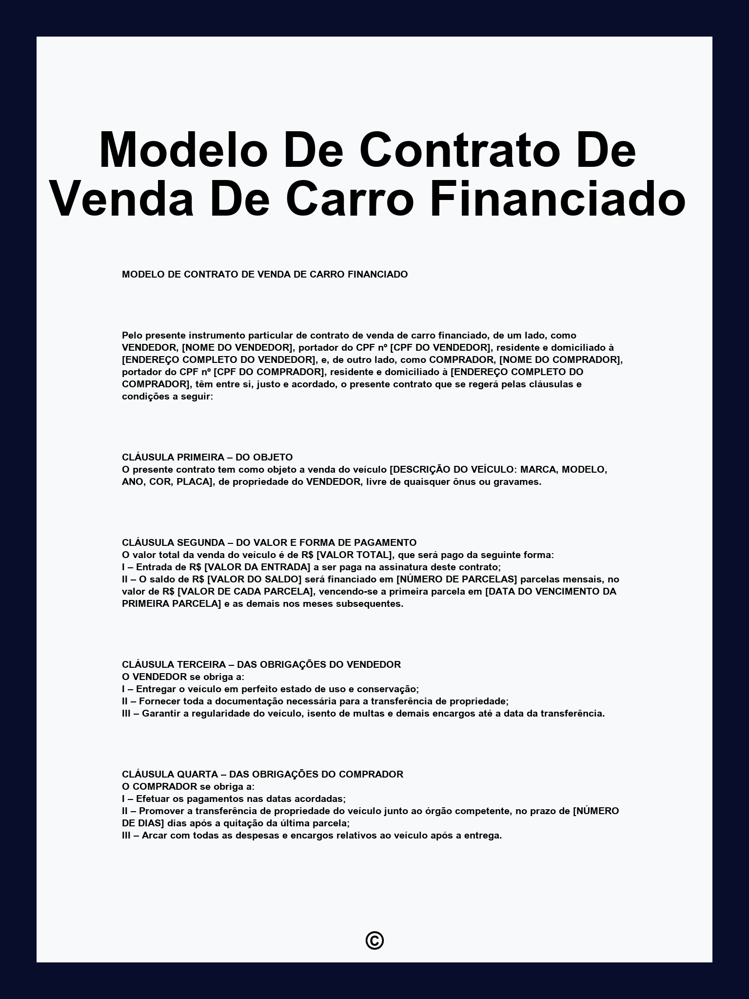 Modelo De Contrato De Venda De Carro Financiado