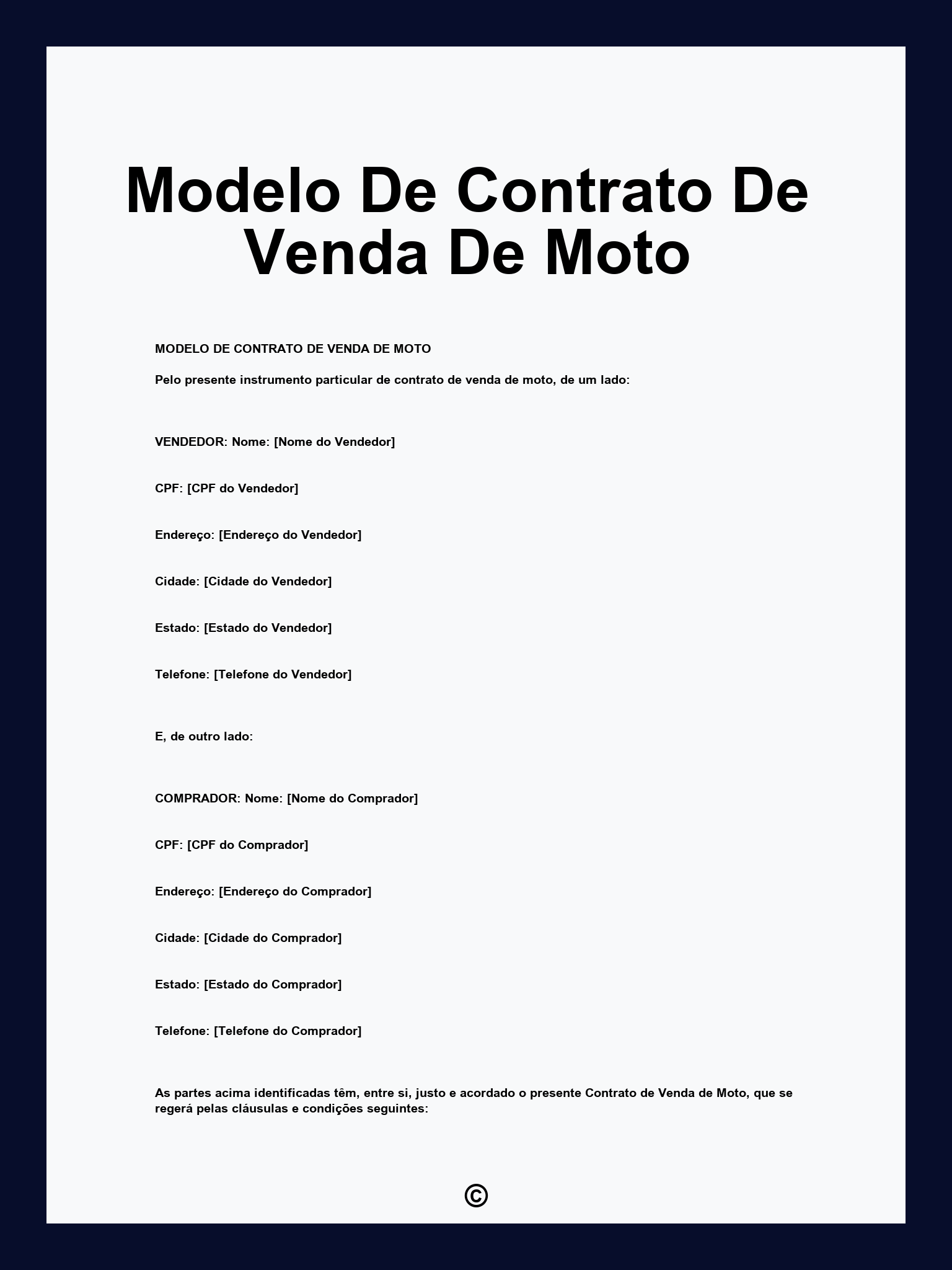 Modelo De Contrato De Venda De Moto