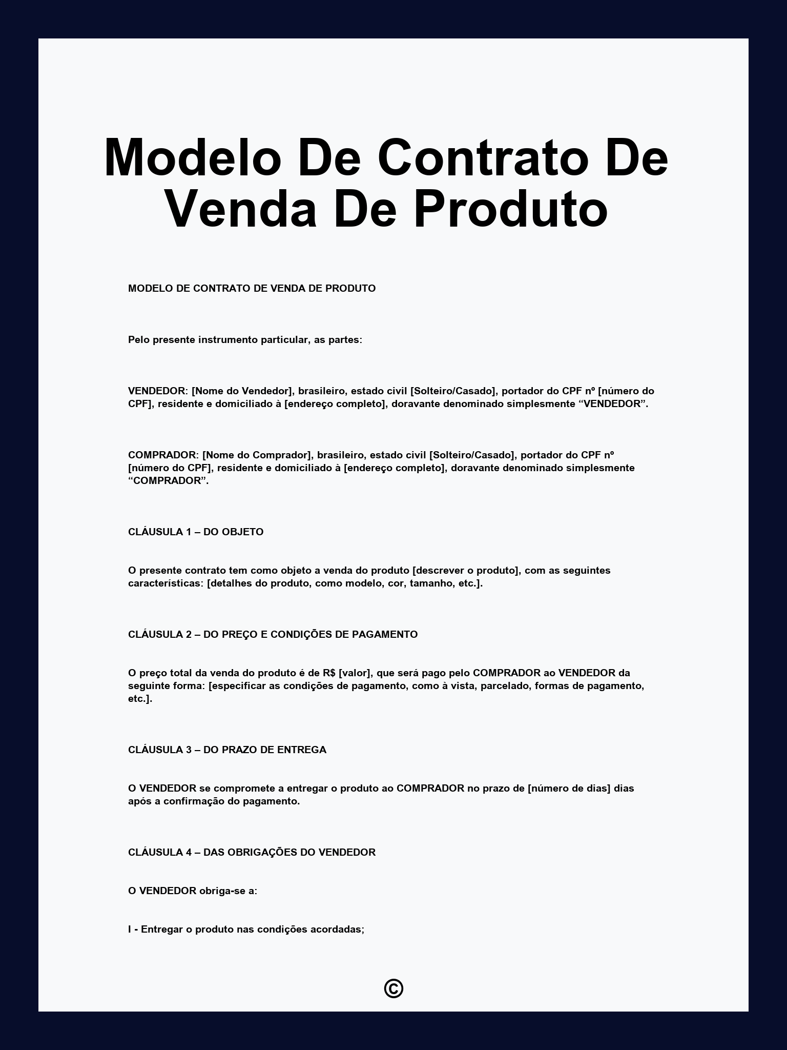 Modelo De Contrato De Venda De Produto