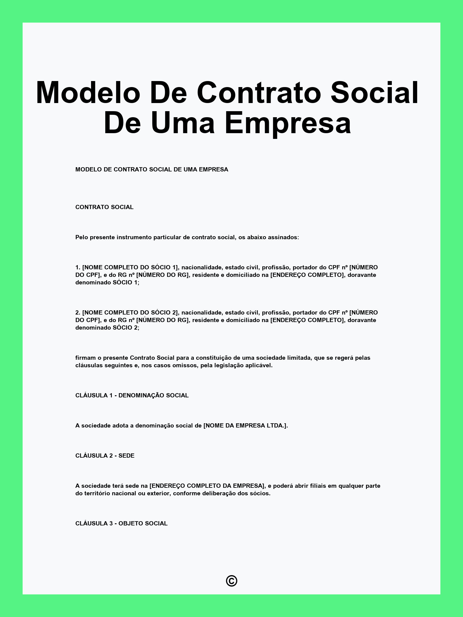 Modelo De Contrato Social De Uma Empresa
