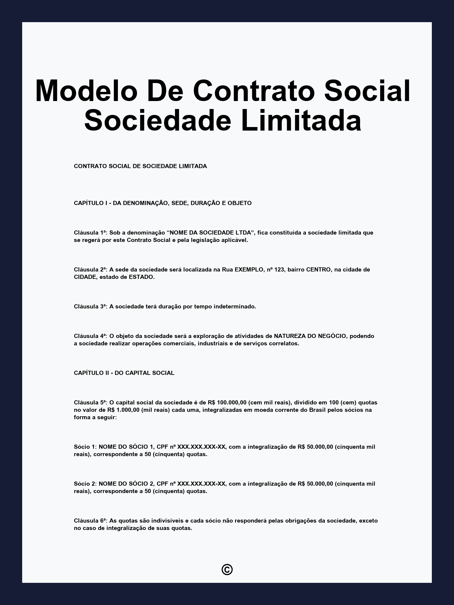 Modelo De Contrato Social Sociedade Limitada