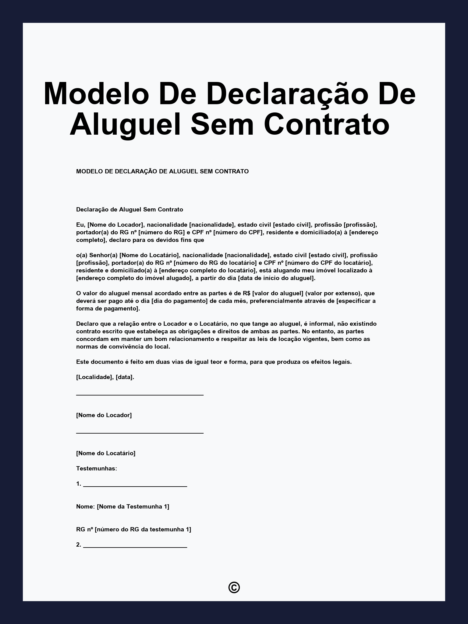 Modelo De Declaração De Aluguel Sem Contrato